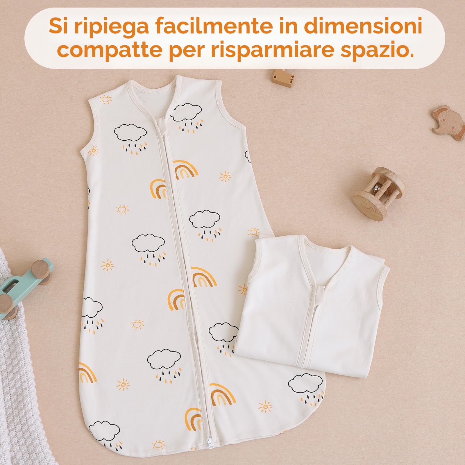 Sacco Nanna Neonato 0-6 Mesi 0.5 TOG 2 Pezzi Cotone Biologico OEKO-TEX Cerniera Doppia