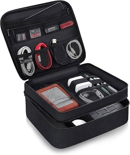 Smof Organizador de viaje electrónico, bolsa organizadora de cables impermeable para accesorios electrónicos, 3 capas, grande, a prueba de golpes,