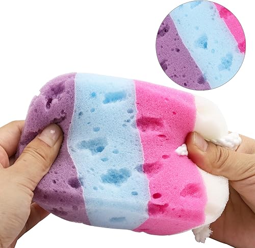 Miniatura 3 de BTYMS Esponja de baño exfoliante para el cuerpo, esponja de ducha, esponja suave, puf de espuma para el cuerpo, 3 piezas