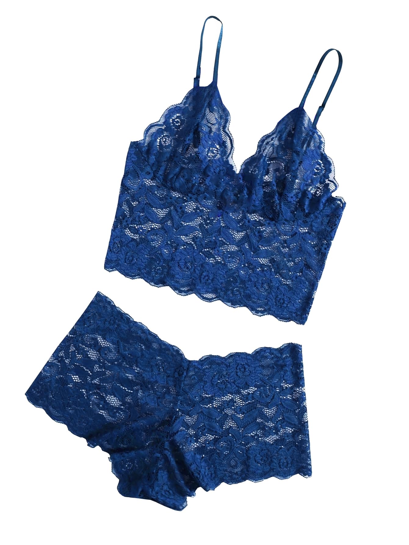Lilosy Sexy Sheer Floral Lace Pajamas Lingerie Set High Waist Sleepwear Bra and Panty 2 Piece Nightwear: X-Large Dark Blue