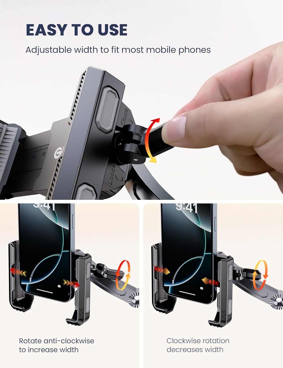 Grefay Motorcycle Phone Mount, 1S Quick Release. Anti Shake Motorbike Phone Holder for 4.0-7.0 Inch Smartphone for Motorcycle Mirror Phone Mount with 360° Rotatabe