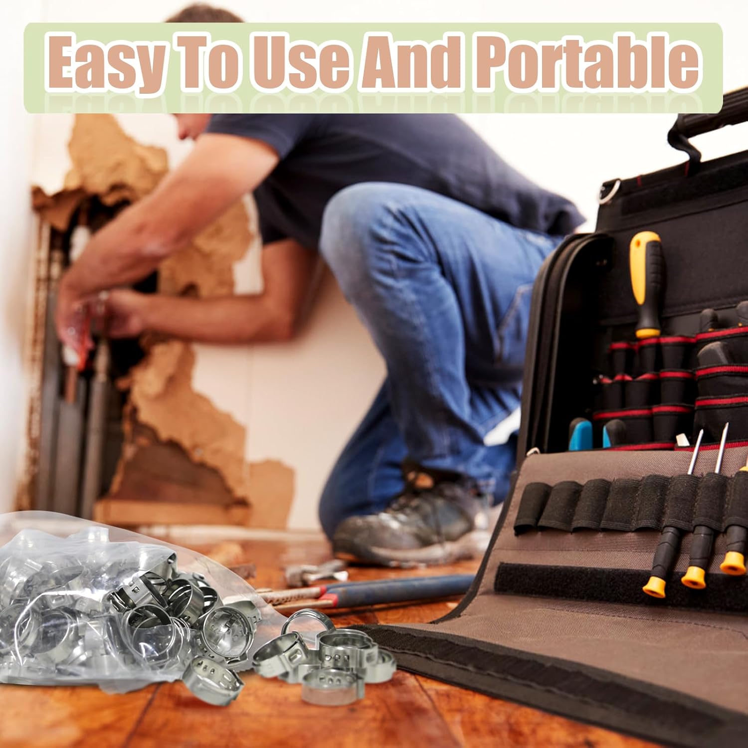 120Pcs PEX Cinch Clamps Rings,1/2 Inch Pex Crimp Ring,Single Ear Hose Clamp,304 Stainless Steel Cinch Crimp Rings Pinch Clamps for Pipe Hoses Fitting Connections