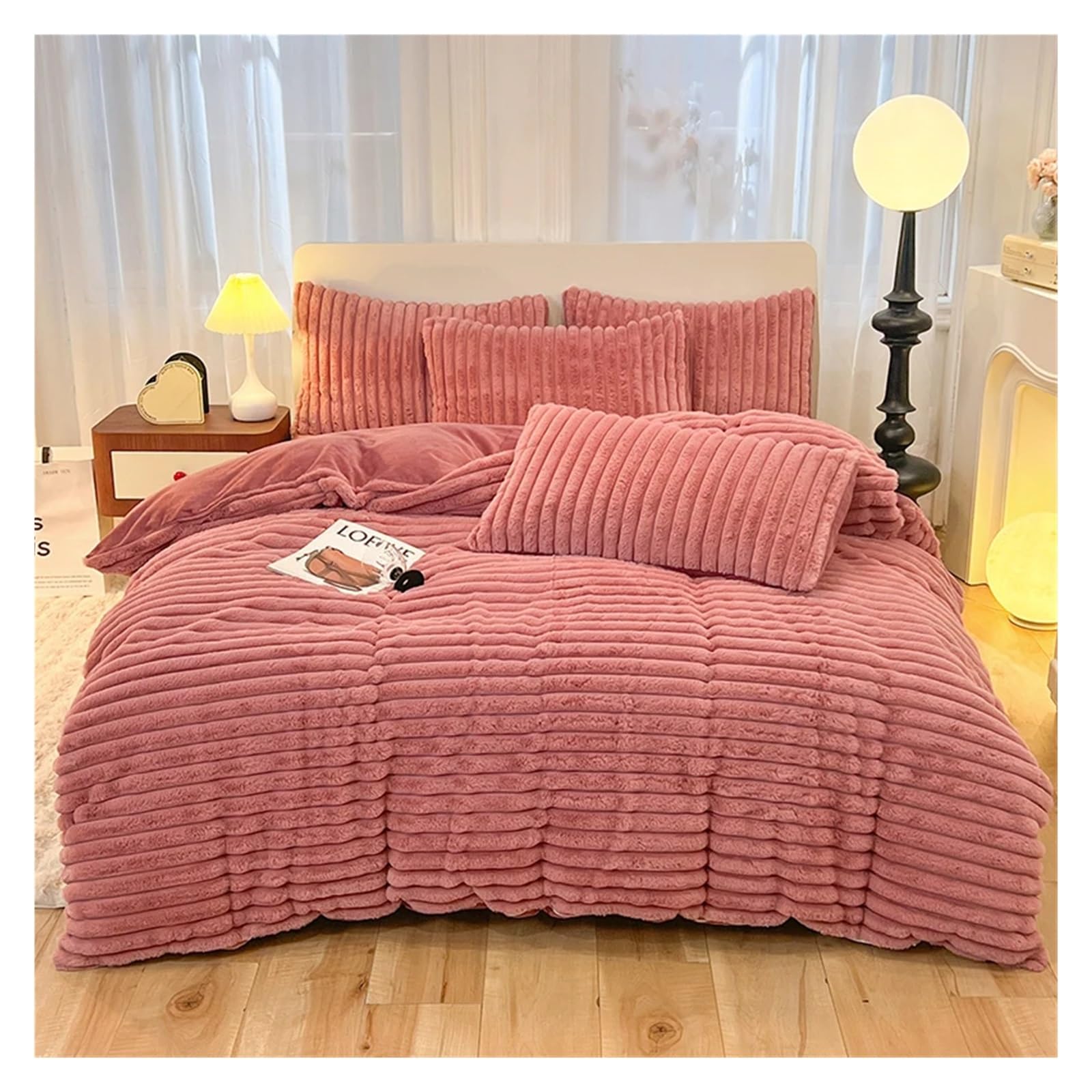 Ensemble de literie en peluche chaude couleur unie avec drap doux