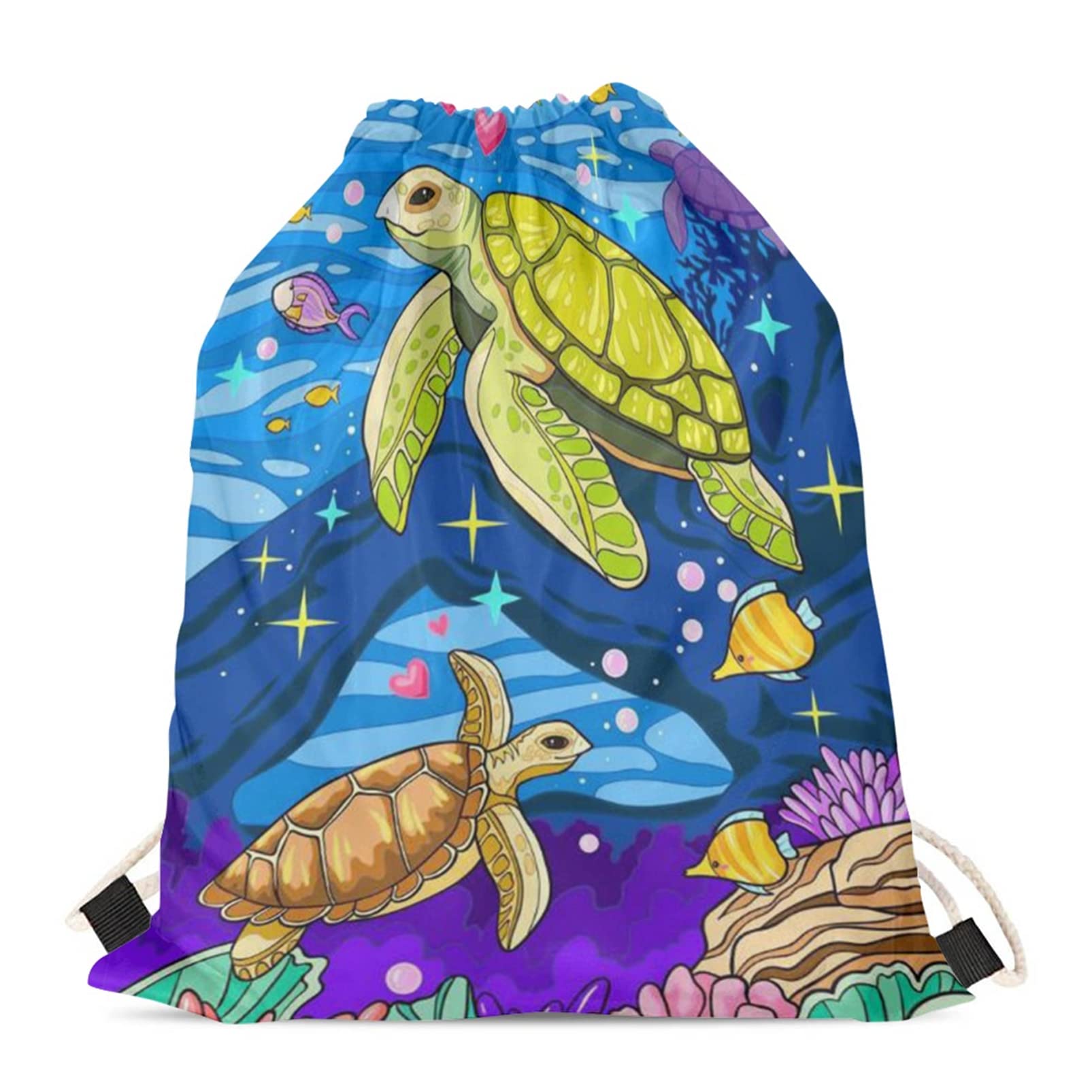 BYCHECAR Ocean Turtle Drawstring Bags for Kids Draw String Backpack Boys Girls Sports Gym Sack Swim Gymnastics Dance Pouch Birthday Bags for Children — image 1