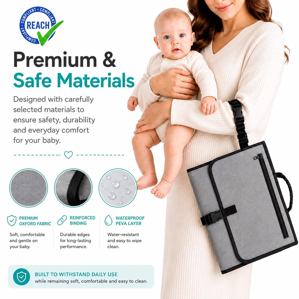 Fasciatoio portatile XL. Il fasciatoio per pannolini è una borsa smontabile con 6 tasche come una trousse per gli articoli del bebè. Impermeabile, (Pack Normal (Grigio))
