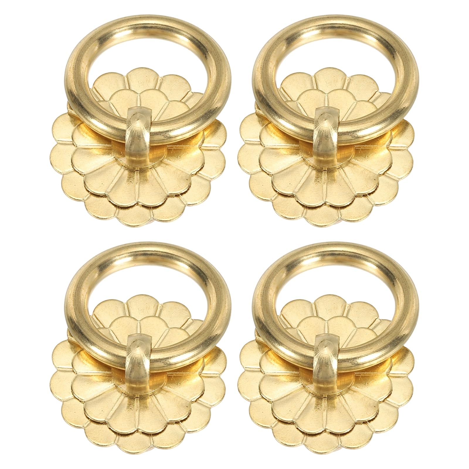 sourcing map 4Pcs 1.18 Inch Brass Drawer Pulls and Knobs, Vintage Ring Drawer Pulls with Screws Flower Shape for Cabinet Dresser Closet Cupboard, Gold Tone