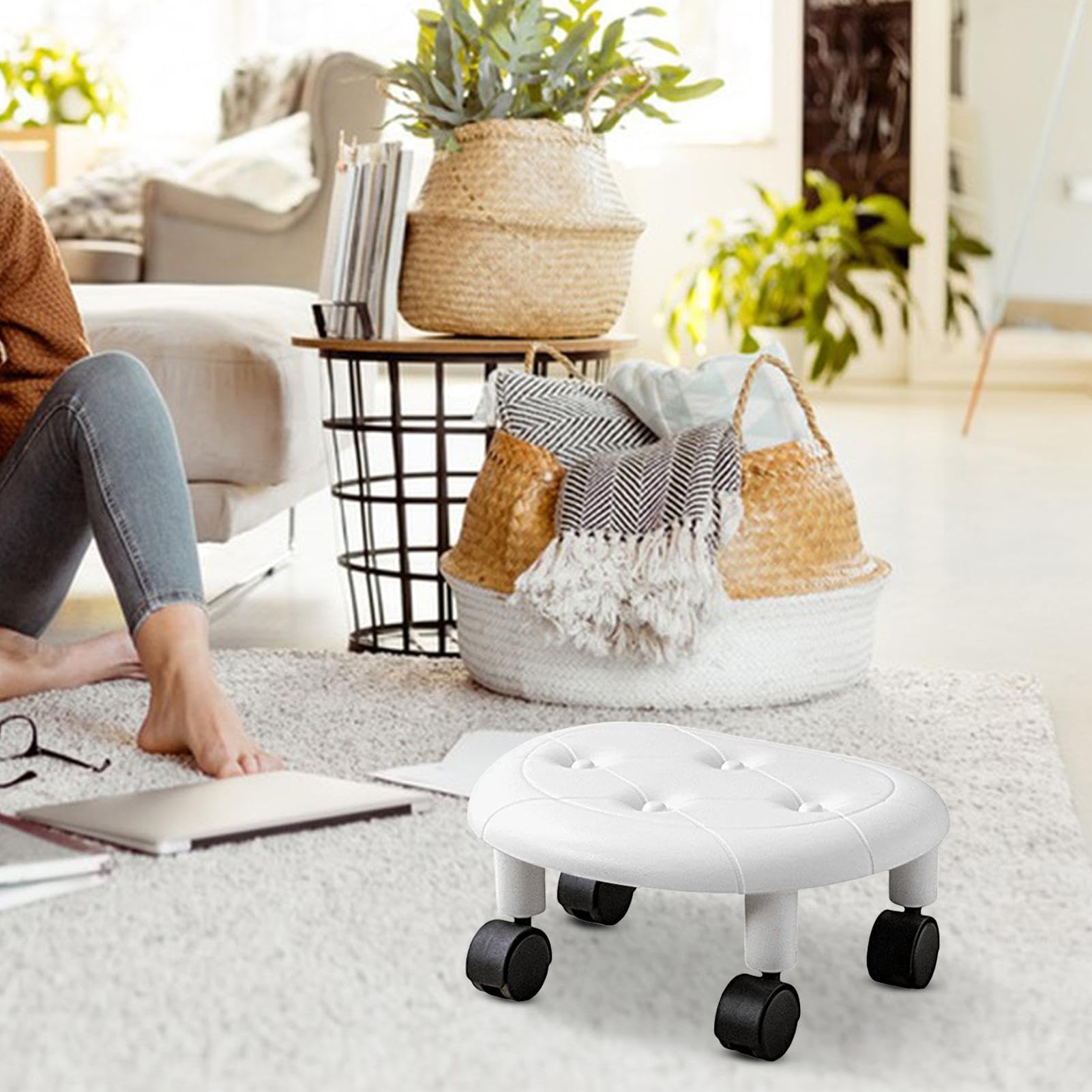 Silla de Ruedas Baja - Taburete de Belleza, Asiento con Ruedas Giratorio | Taburete Bajo Con Giratorio 360° Y Ruedas, Taburete Ruedas Ruedas Para Casa, Salón De Uñas, Spa, Trabajar En El Fre