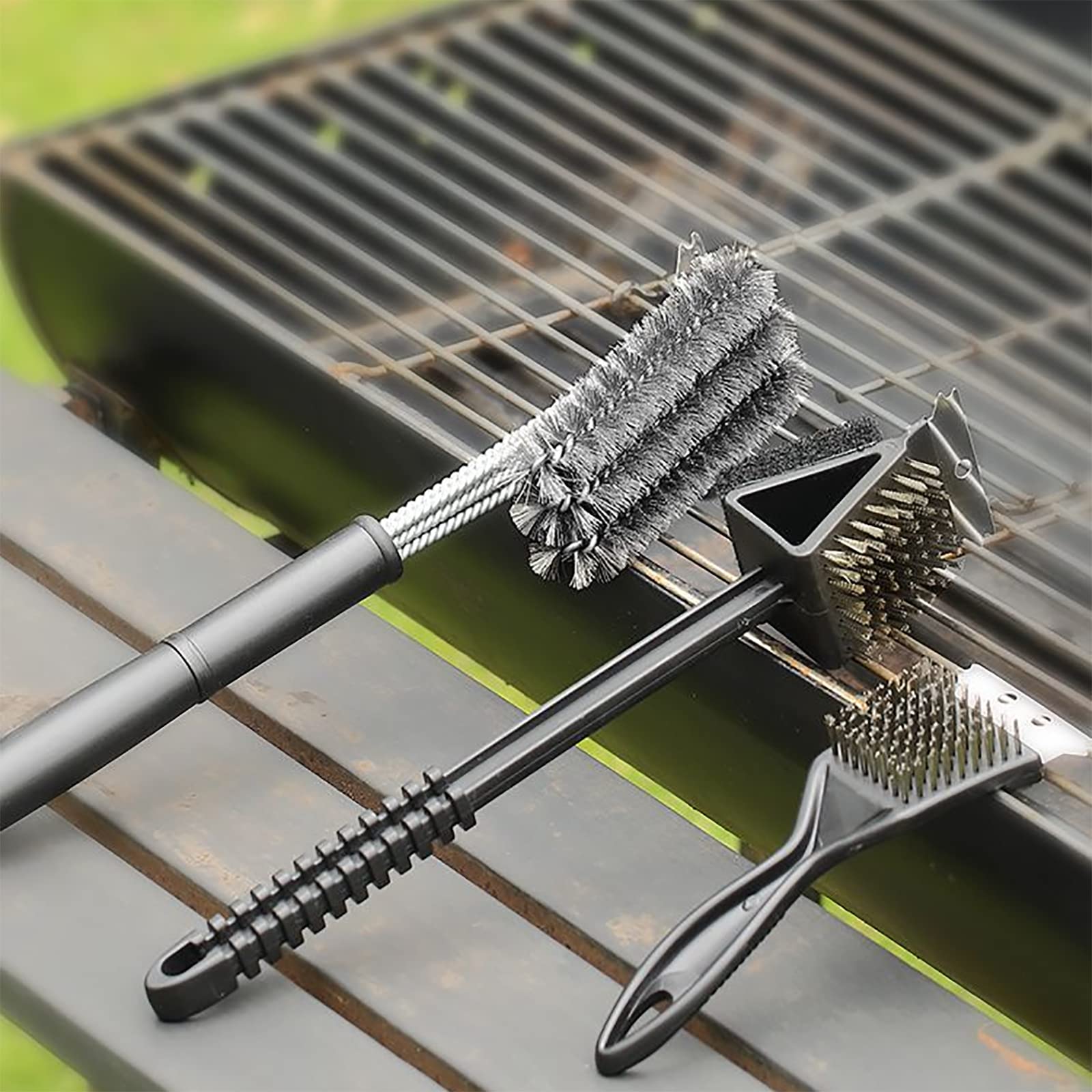 Spazzola e raschietto per griglia metallica, kit di spazzole sicure in acciaio inossidabile, spazzola per la pulizia della griglia per barbecue per gas Weber, carbone di legna, porcellana, ghisa e tut