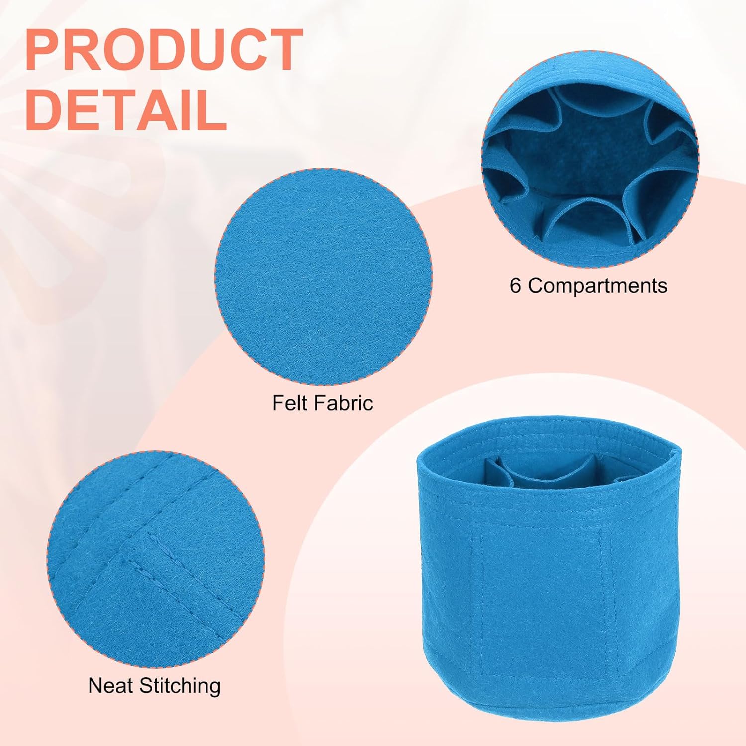 uxcell Purse Organizer Insert, Portable Felt Organizer Bags Round Multiple Compartments Purse Liner for Bucket Bag, Domed Satchel, Tote Bag, Handbag Shaper (8" x 4" x 5.5", Blue) - Image 4