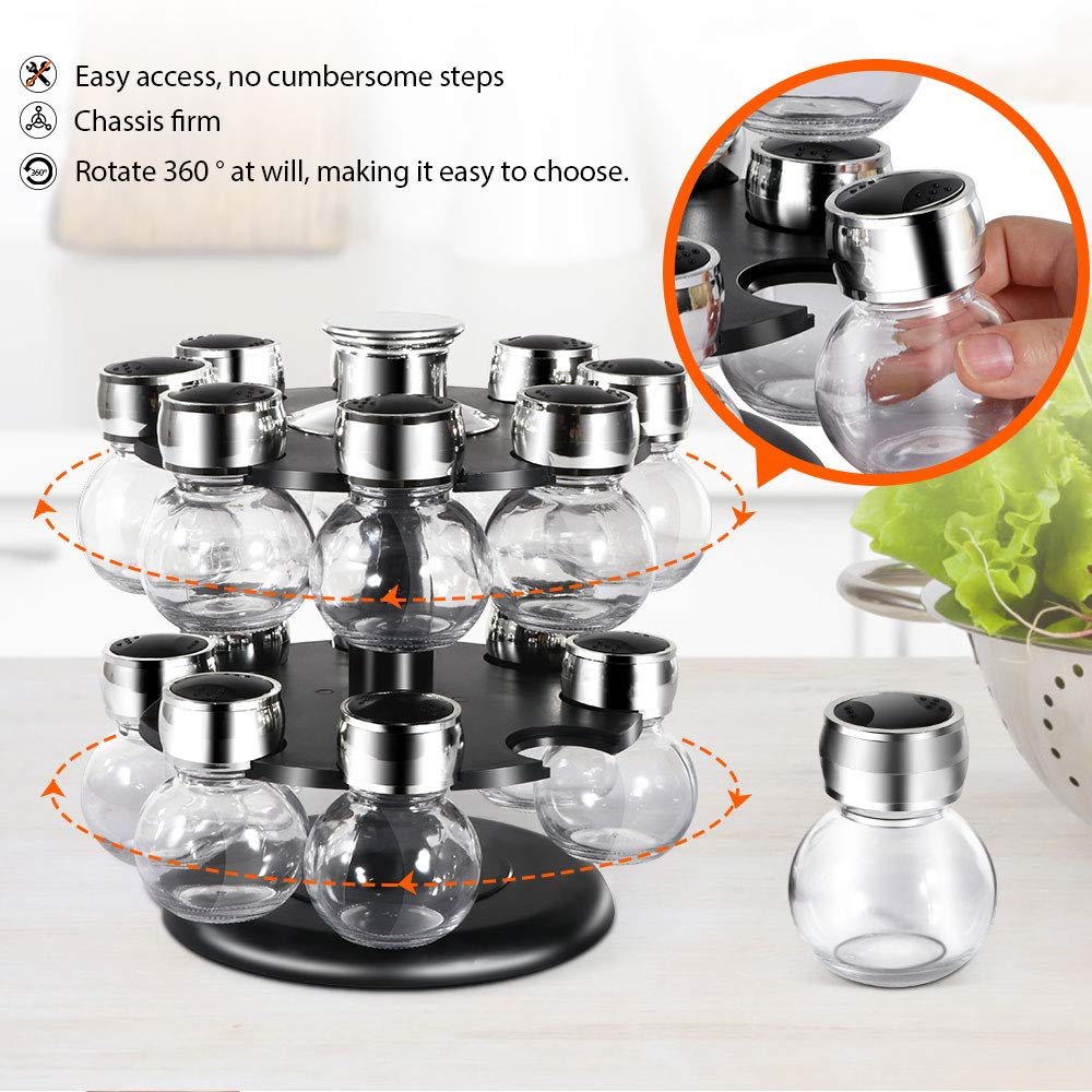 MASTERTOP 16 Jar Kitchen Revolving Spice Rack Organizer, 2 Tier