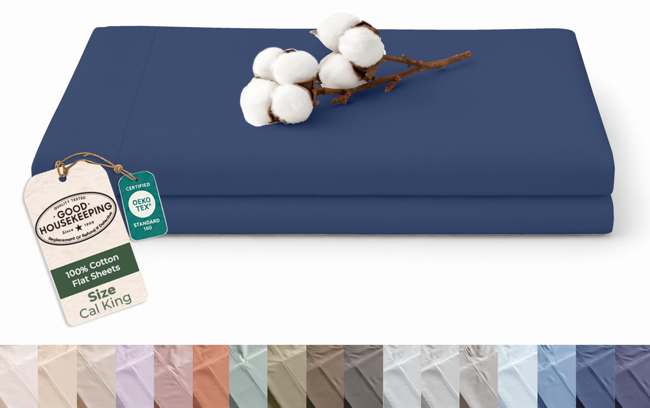 Royale Linen 100% Organic Cotton California King Size Flat Sheet Only - Percale Top Sheets - California King Flat Sheet Sold Separately - 100% Cotton Navy Bed Sheets Only (108" x102", Navy)