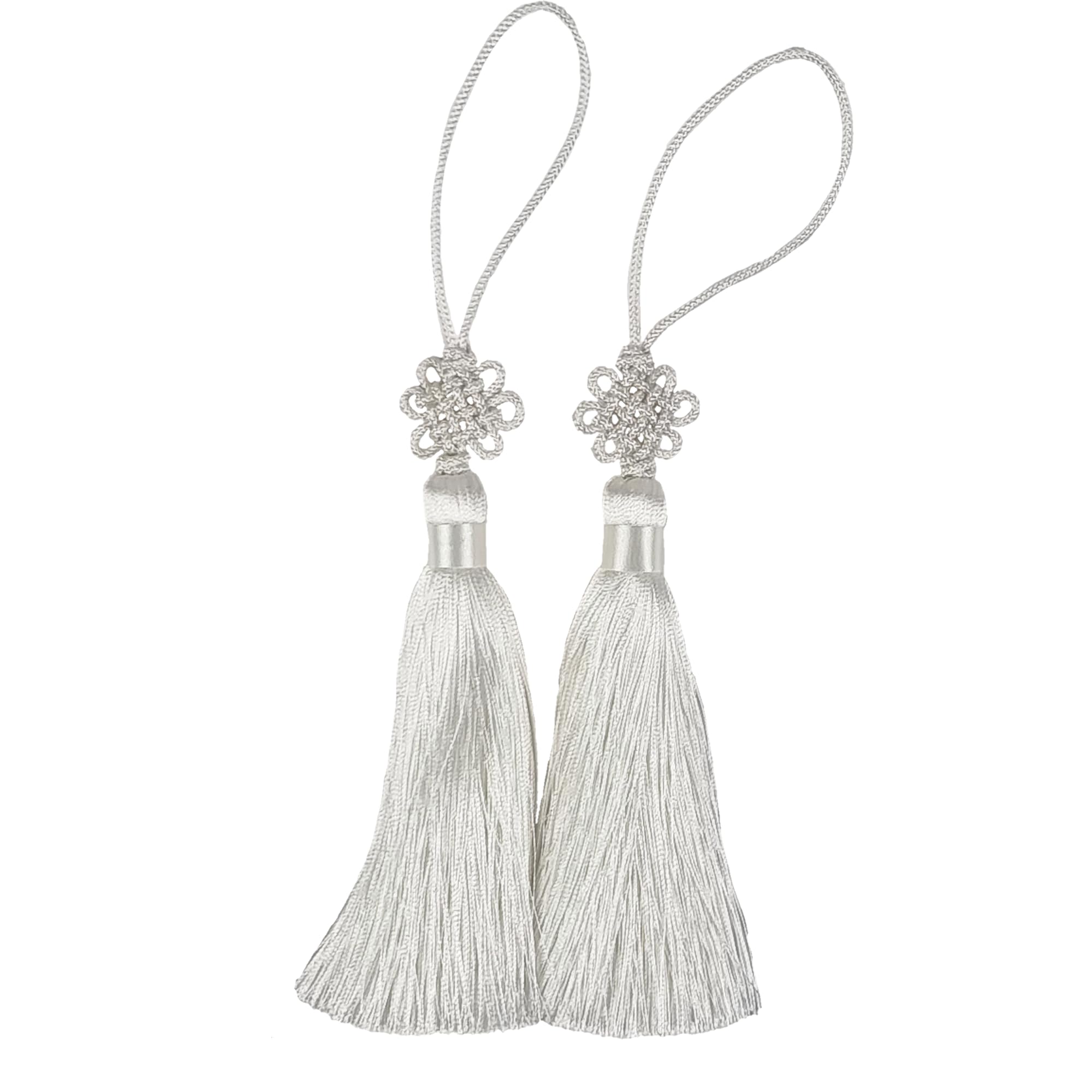 Set di 2 mini norigae coreani con nodo di seta tradizionale in 7 colori, accessori decorativi Hanbok (bianco)