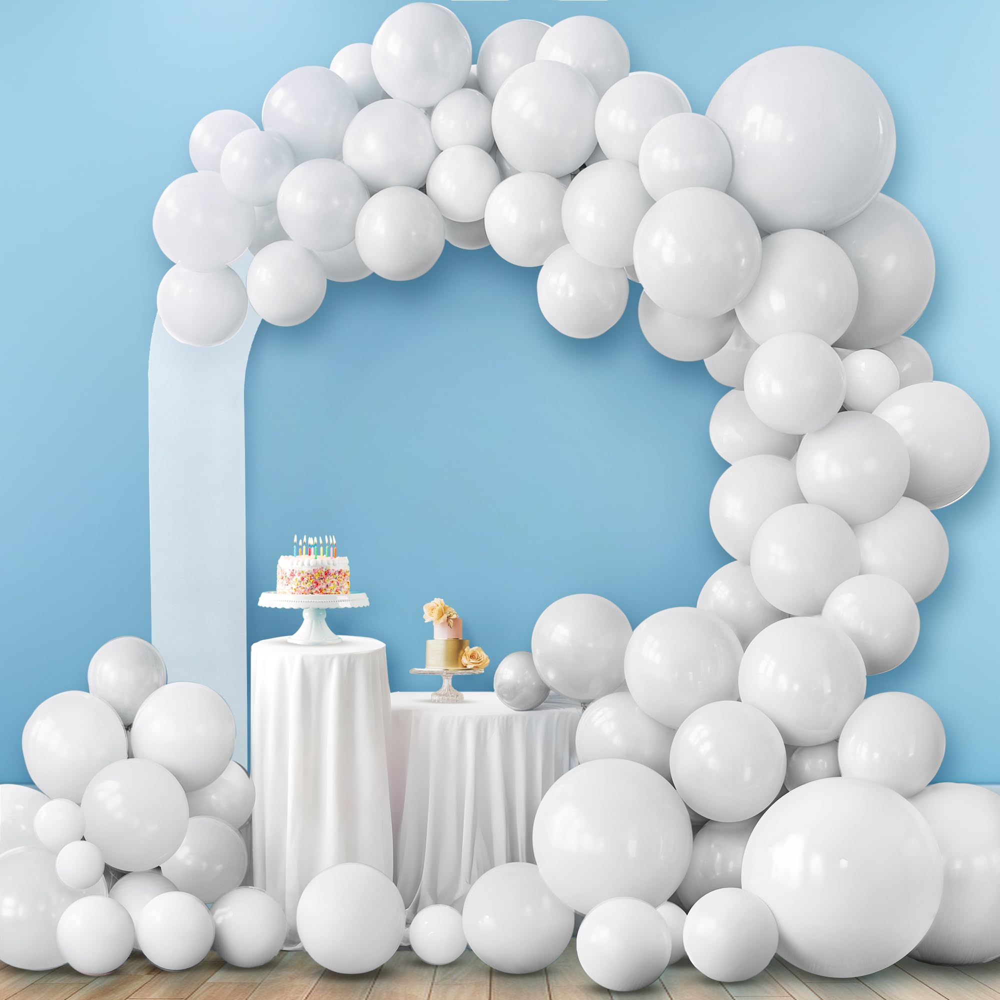 KatchOn, White Balloon Arch Kit - 120 Pcs | White Balloon Garland Kit for Party Decorations | Pearl White Balloons | Latex Balloons for Birthday