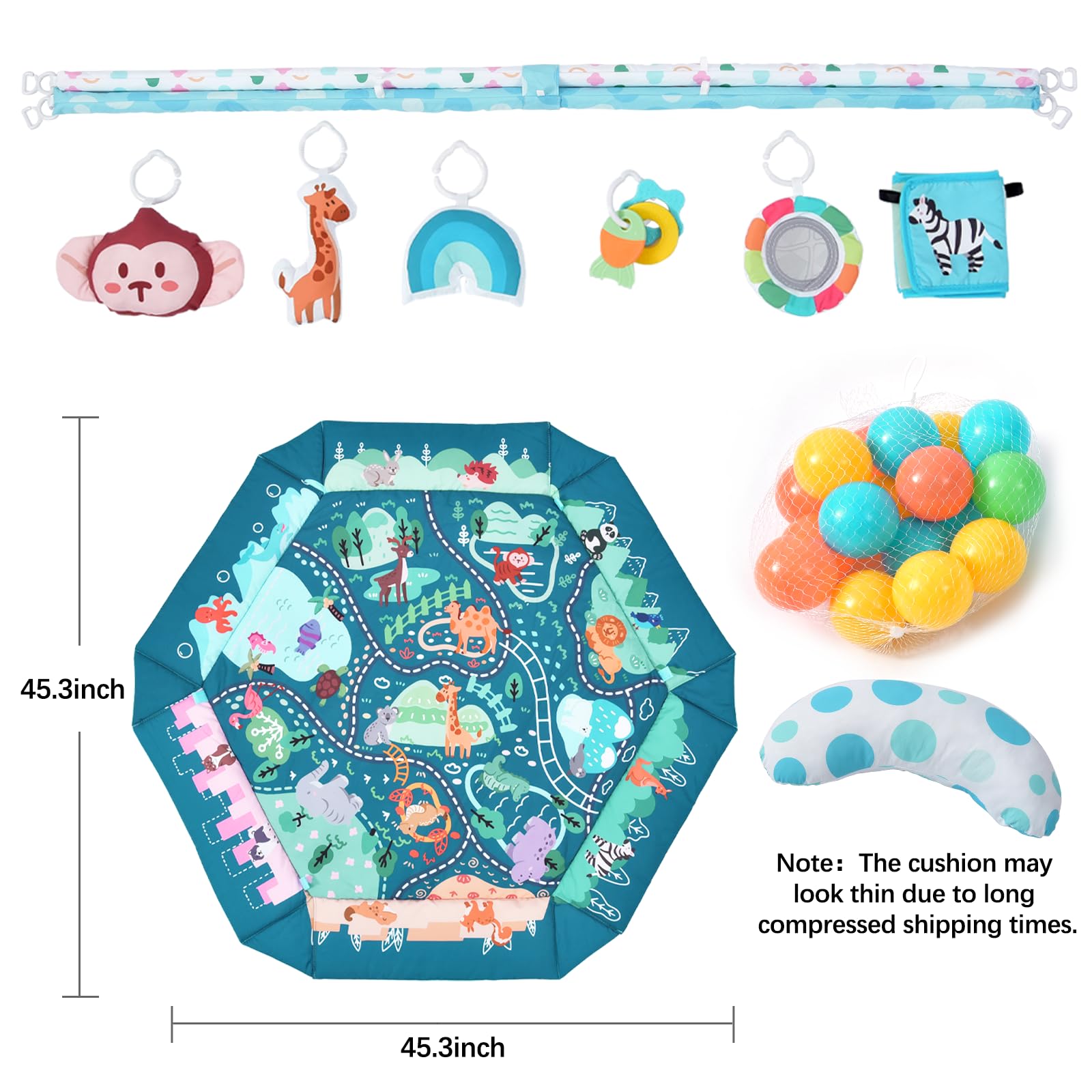 TFDER 8 in 1 Palestrina Neonato Multifunzione,tappeto gioco e vasca palline con lati,Giocattoli Staccabili,Stimola Sviluppo del Neonato con Tante Attività,Antiscivolo più Spesso, 0+ Mesi,Verde Oliva