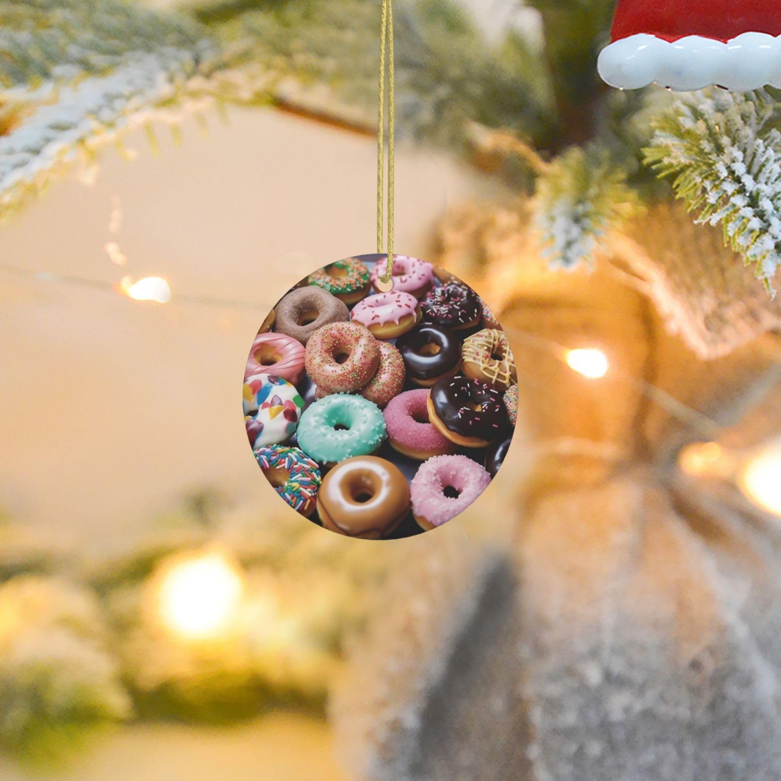 Christmas Tree Ornaments Ceramics Christmas Round Decorations Donuts Ceramics Ornaments Circle Pentagram Xmas Tree Hanging Pendant for Christmas Tree Party Holiday Home Decor