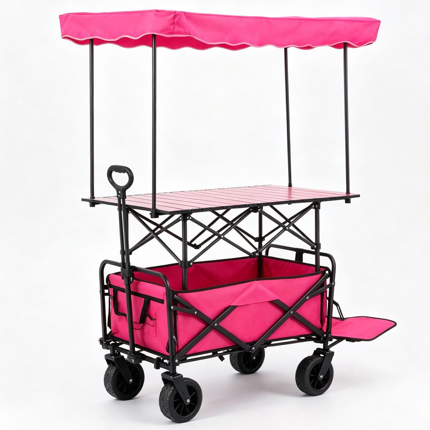 GYKOZY Portable Mobile Street Vendor Food Cart Market Stall Table, Foldable Wagon Cart with Canopy, Heavy Duty Garden Cart with Wheels, for Market Street Food & Events (Pinks)