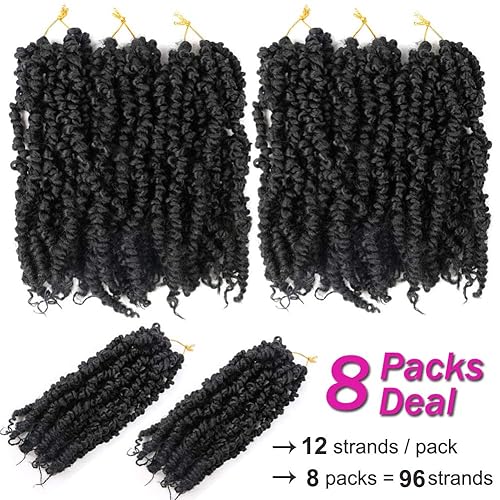Miniatura 4 de 8 paquetes de extensiones de cabello sintético pretrenzado de 10 pulgadas, 96 hebras preenlazadas de ganchillo Passion Twist (T30, 10 pulgadas,