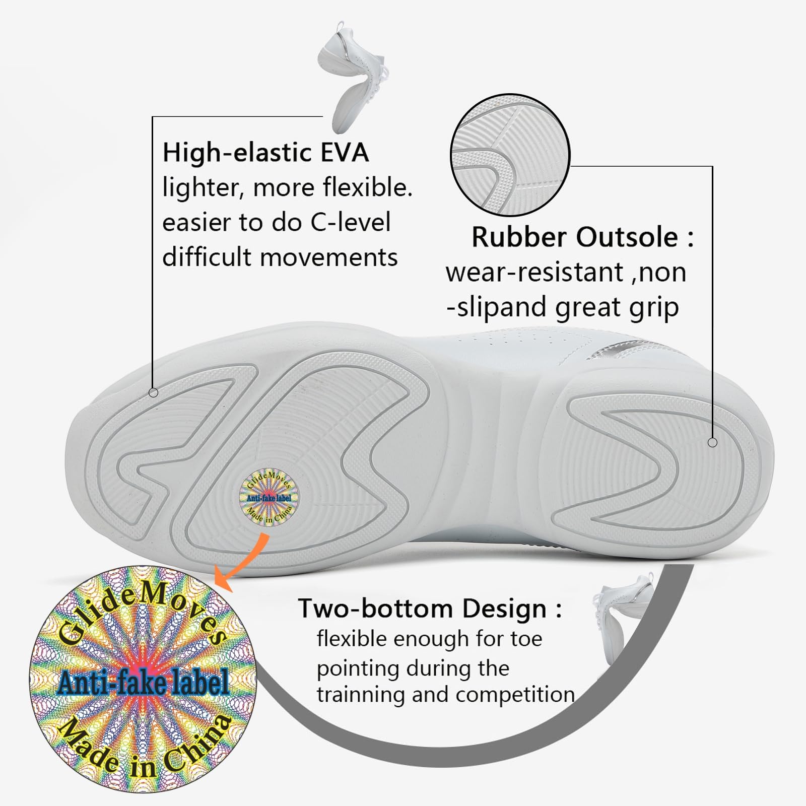 GlideMoves Cheer Shoes Girls Tumbling Exercise Aerobic Training Dance Cheerleading Youth Comfortable Sneakers Women Size 8 Men 7.5 White 40