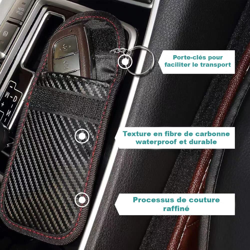 OGGIPRO RFID-signaalblokkeerhoes voor autosleutels, RFID-bescherming, voor sleutels, afstandsbediening, met geïntegreerde sleutelring, van koolstofvezel, blokkering tegen hakken, 2 stuks OGGIPRO RFID-signaalblokkeerhoes voor autosleutels, RFID-bescherming, voor sleutels, afstandsbediening, met geïntegreerde sleutelring, van koolstofvezel, blokkering tegen hakken, 2 stuks