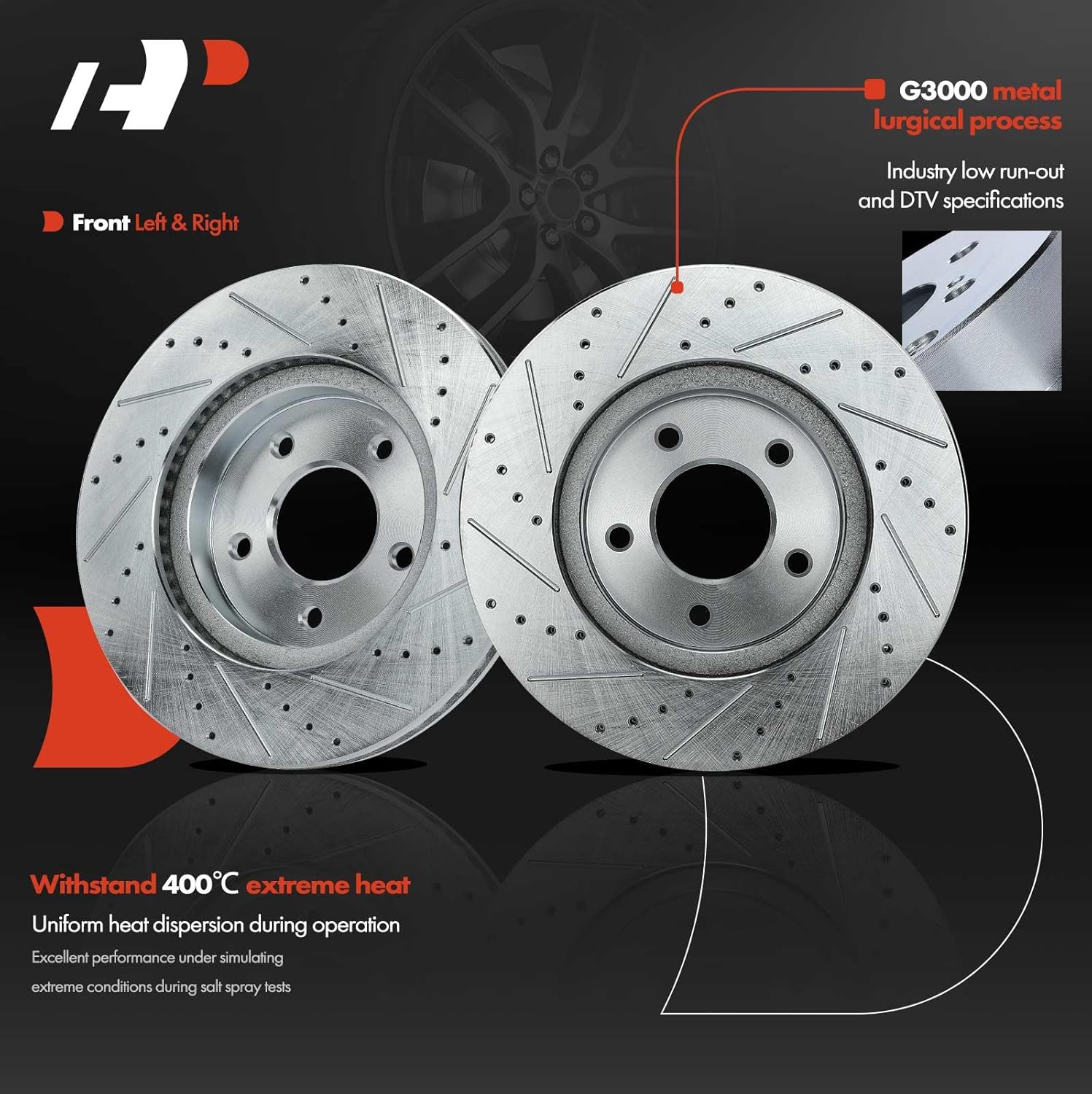 A-Premium 11.65 inch (296mm) Front Drilled and Slotted Disc Brake Rotors Set Compatible with Select Chevrolet, Pontiac and Saturn Models - Equinox 2005-2006, Torrent 2006, Vue 2002-2007 2-PC Set
