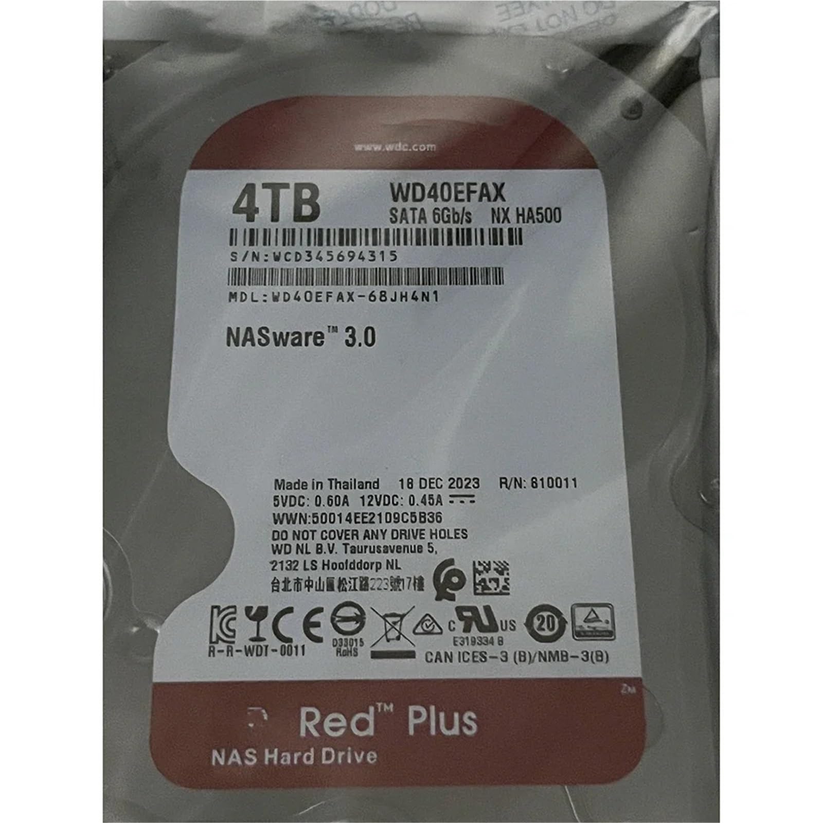 1Pcs 4T 3.5" Per NAS Storage Server Hard Disk 5400 RPM 256M SATA WD40EFAX