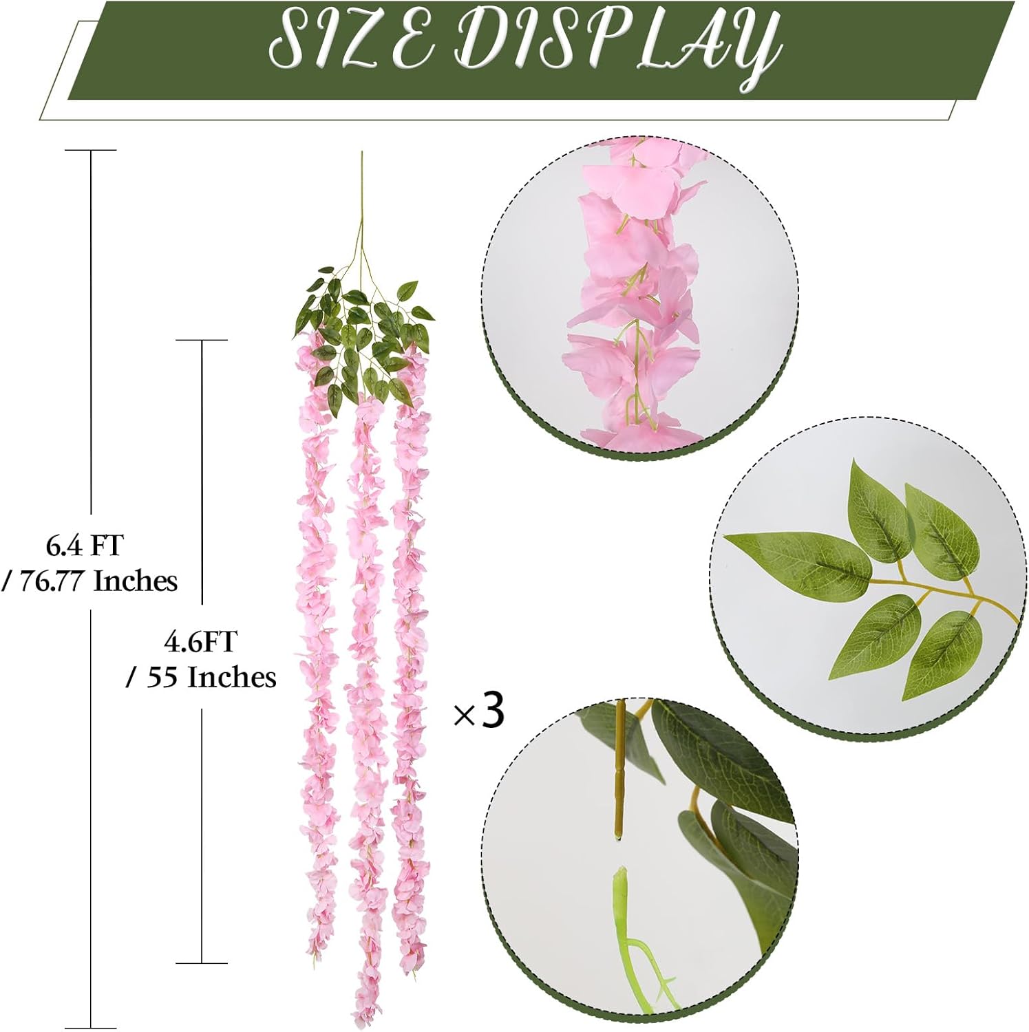 IPOPU Pink Wisteria Hanging Flowers Garland 6.4FT Wisteria Garland Hanging Flowers for Decoration for Wedding Arch, Backdrop, Garden Party Decor, 3 PCS (Pink)