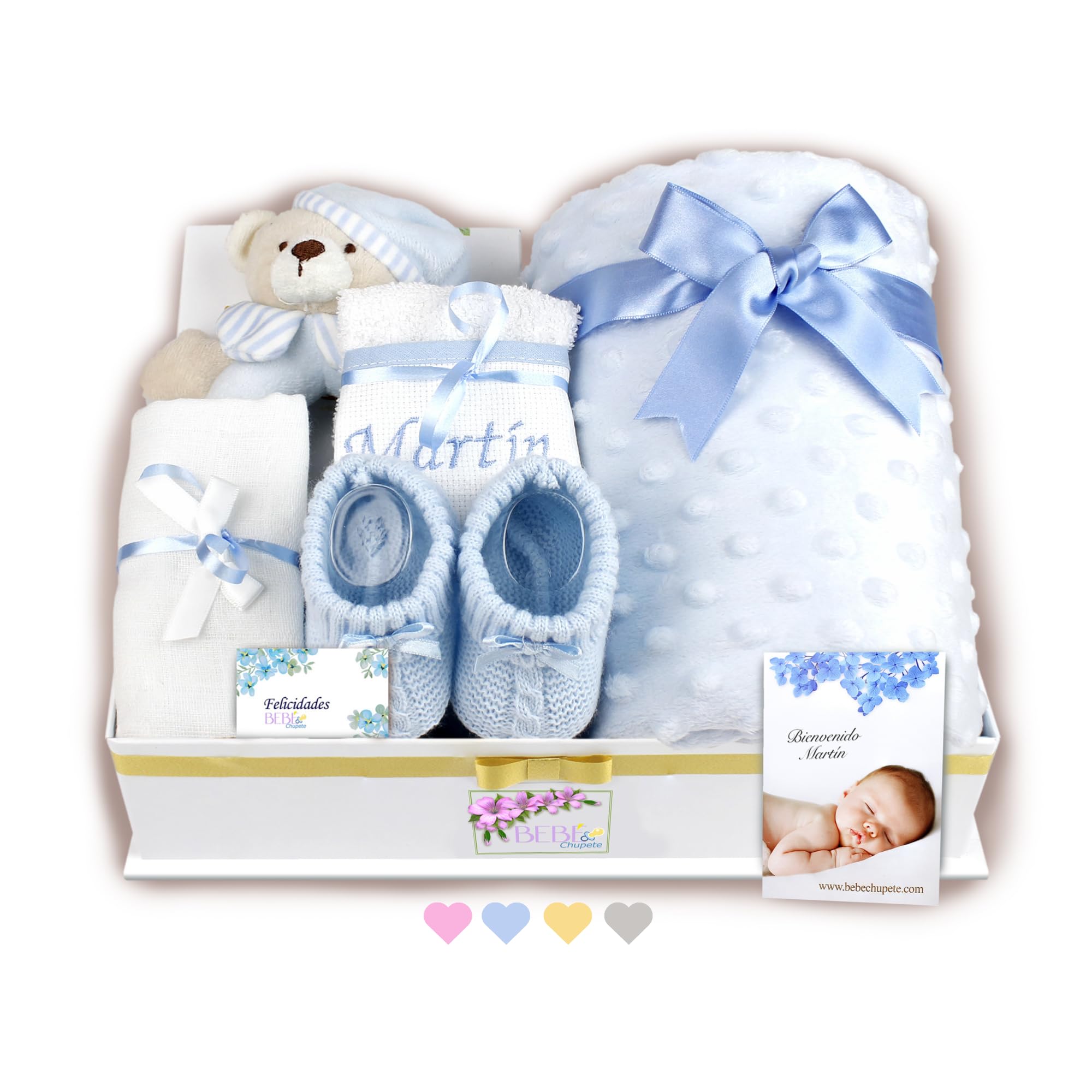 BEBÉCHUPETE Canastilla bebe Personalizada(Talla 0-3 meses)- Cestas bebe - Regalos bebes recien nacidos originales - Regalo bebe recien nacido niña -Recien nacido niño- Cosas para bebes (Azul)