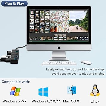 USB Hub 3.0, ANKKY 4-Port USB Port Hub USB Extender USB Splitter with Individual LED lit Power Switches for Mac & PC/Laptop