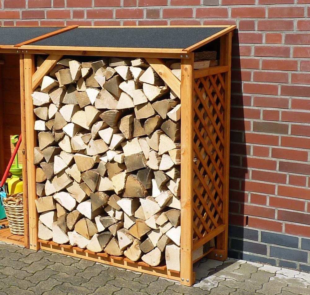 Erweiterung für Kaminholzregal Renate Kiefer, honigbraun, 118,5x68x148cm, Holzaufbewahrung, Garten, Outdoor, Outdoorholzlagerung, Holzlagerung
