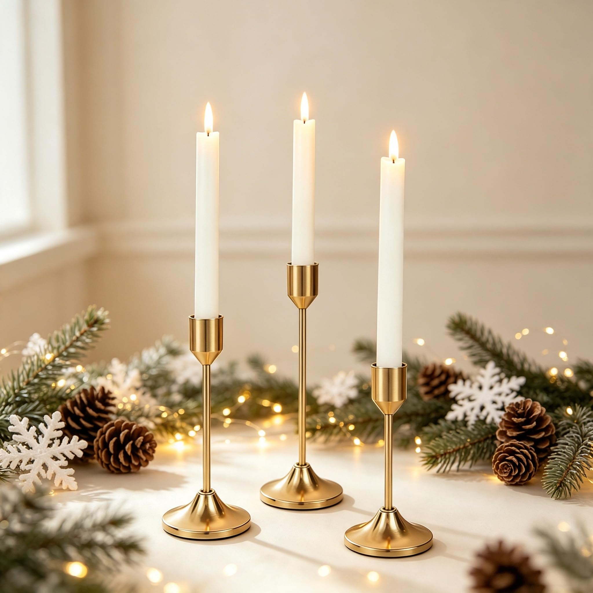 Minicoco Rose Gold Set Of 6 Gold Candle Holders Taper Candlestick Holders Metal Candle Stands For Wedding Party Home Decor Table Centerpiece–Modern Vintage Candlesticks For Candlelight Dinner Christmas Mantel