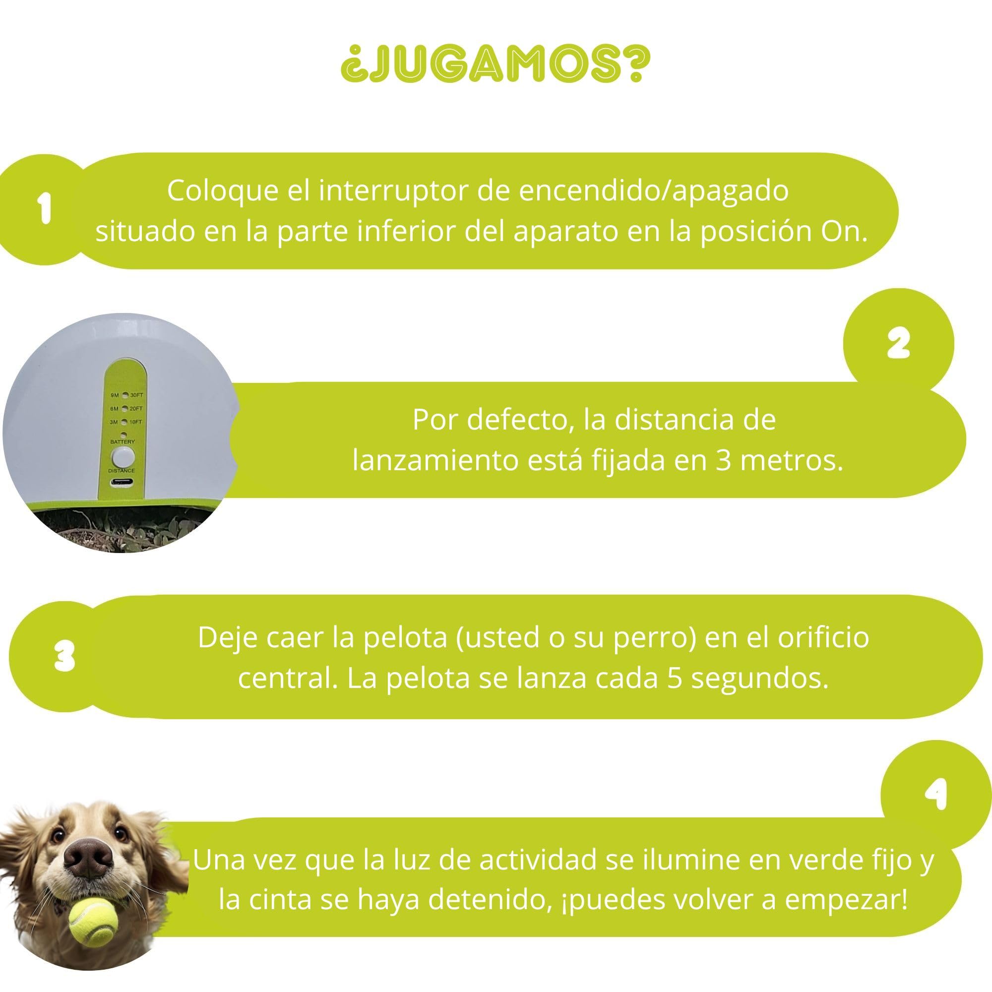 Climsom Lanzador Automático de Pelotas para Perros Ballouf Juguete Interactivo con 6 Pelotas - Batería Recargable 5h - 3 Distancias Ajustables - Idea