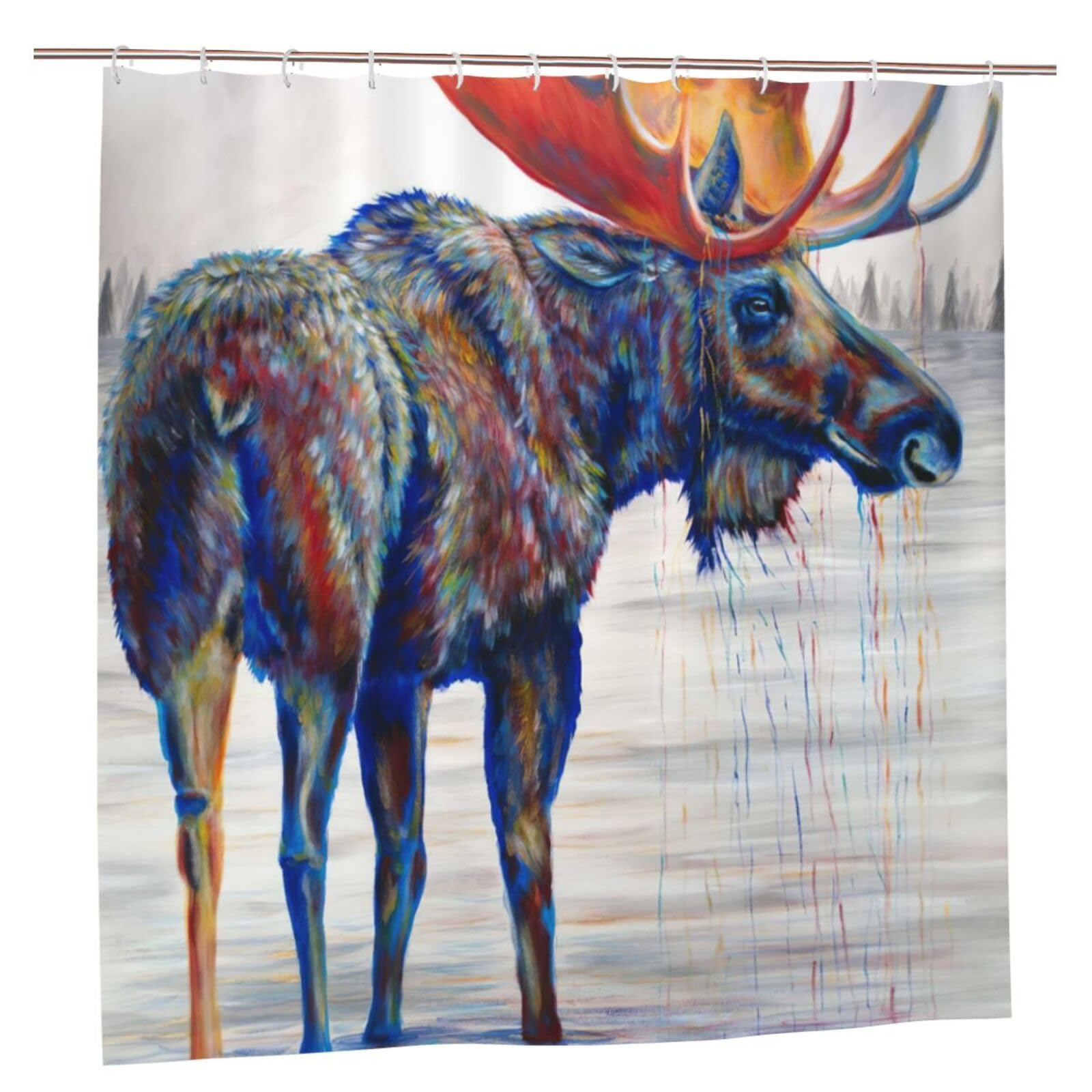 Oudrspo Polyester Fabric Shower Curtain - 70x70 Inch with Metal Grommets, Artistic Privacy Design, Majestic Moose Cow