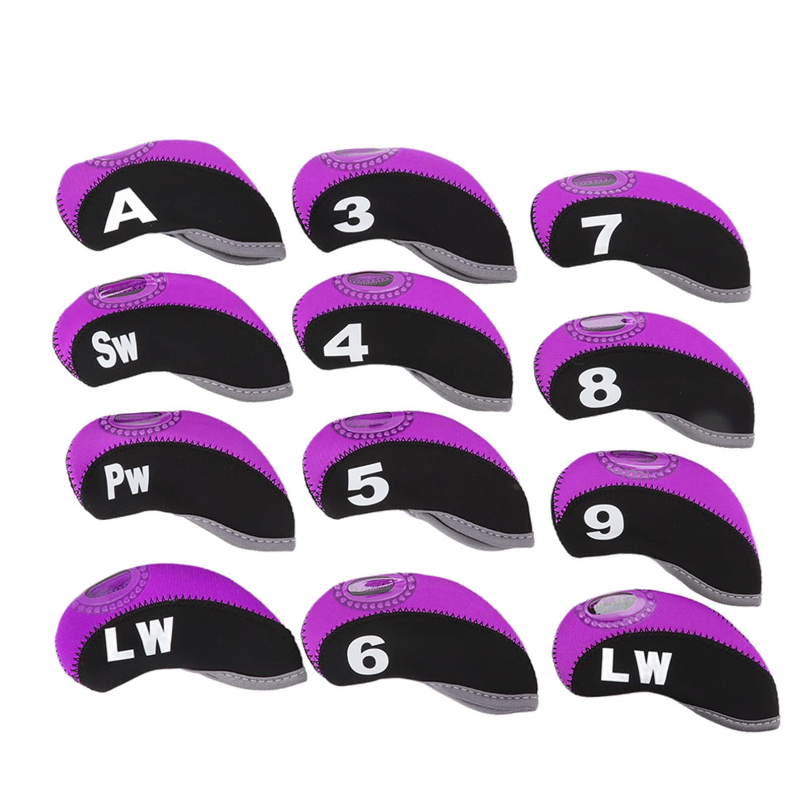 Golf Head Covers, 12pcs Neoprene Golf Iron Covers Set with Numbers Universal Head Covers for Golf Clubs(Purple)