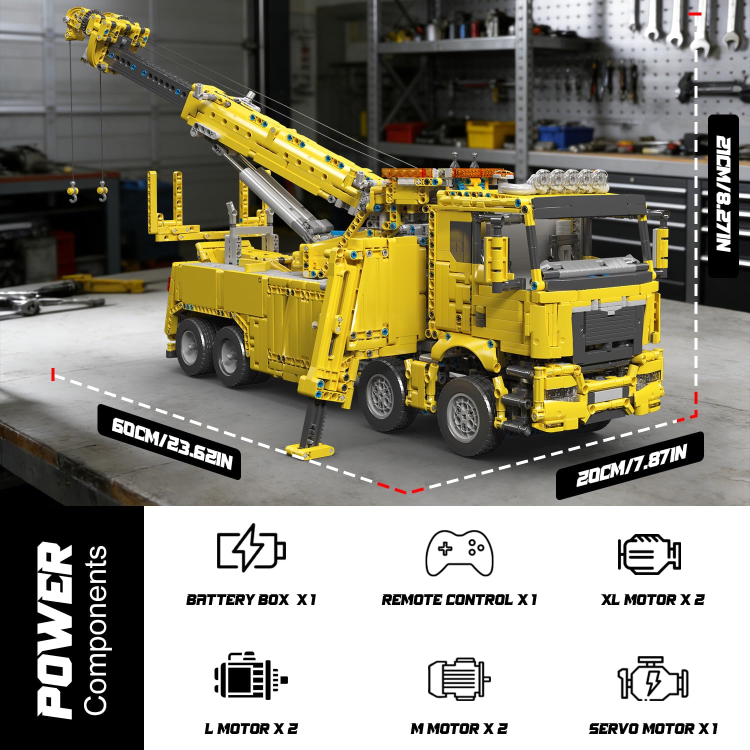 Mould King 17028 Bloc de Construction Jaune pour véhicule de Sauvetage Routier 4883 pièces Version Dynamique des Grands Blocs de Serrage pour Camion de Chantier Kit de Montage avec
