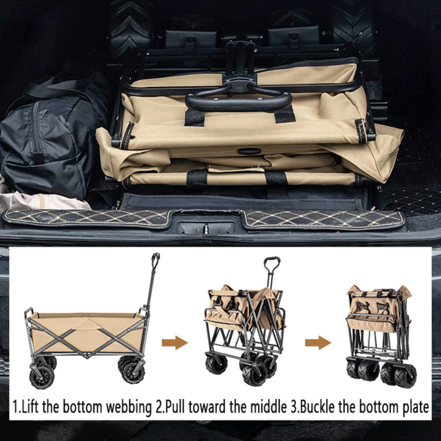 Carrello Spiaggia 150kg Carrello con Ruote portatutto Grandi carrellos Pieghevole con Braccioli Regolabili e Tasche Laterali Carrelli da Giardino per Campeggio all'aperto Ogni Tipo di Terreno