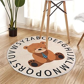 ABC Round Rug for Kids Soft Alphabet Nursery Area Rug Boys Girls Educational Learn Fun Rug Play Mat Baby Crawling Mat Carpet for Kids Room Bedroom Living Room Decor (Bear, 39 inch)