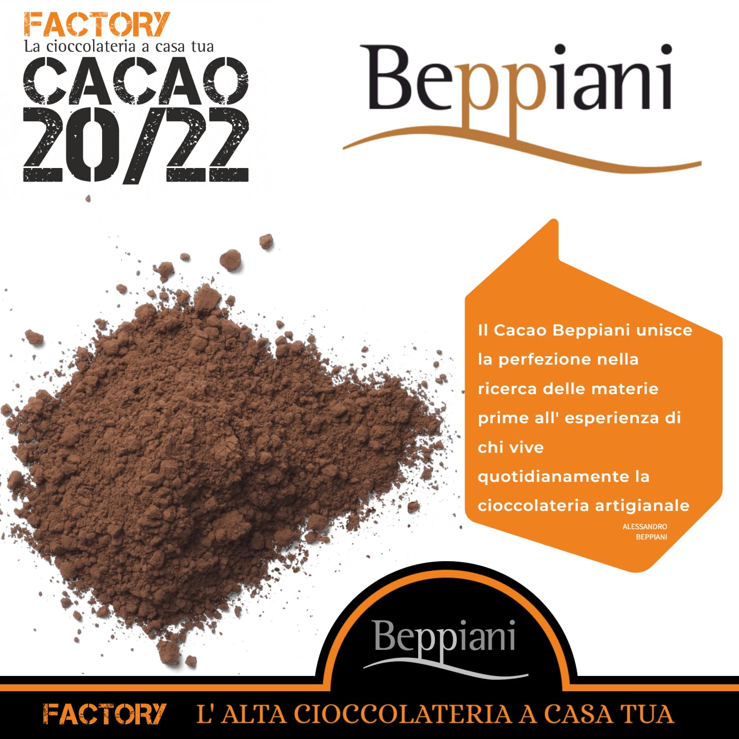 Cacao in polvere Beppiani – gluten free- adatto per glasse, cioccolata, cioccolata calda, tiramisù, prodotto professionale, usato nelle cioccolatiere internazionali, confezionato in Italia
