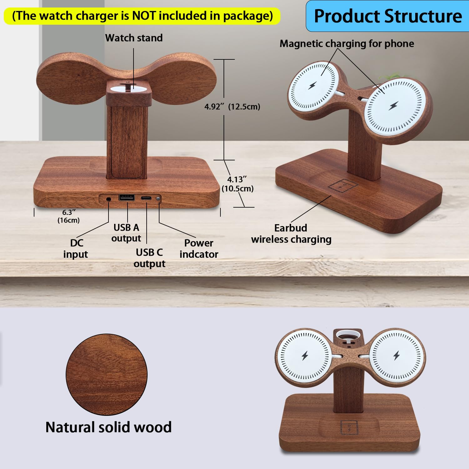 Station de charge double en bois compatible avec le chargeur