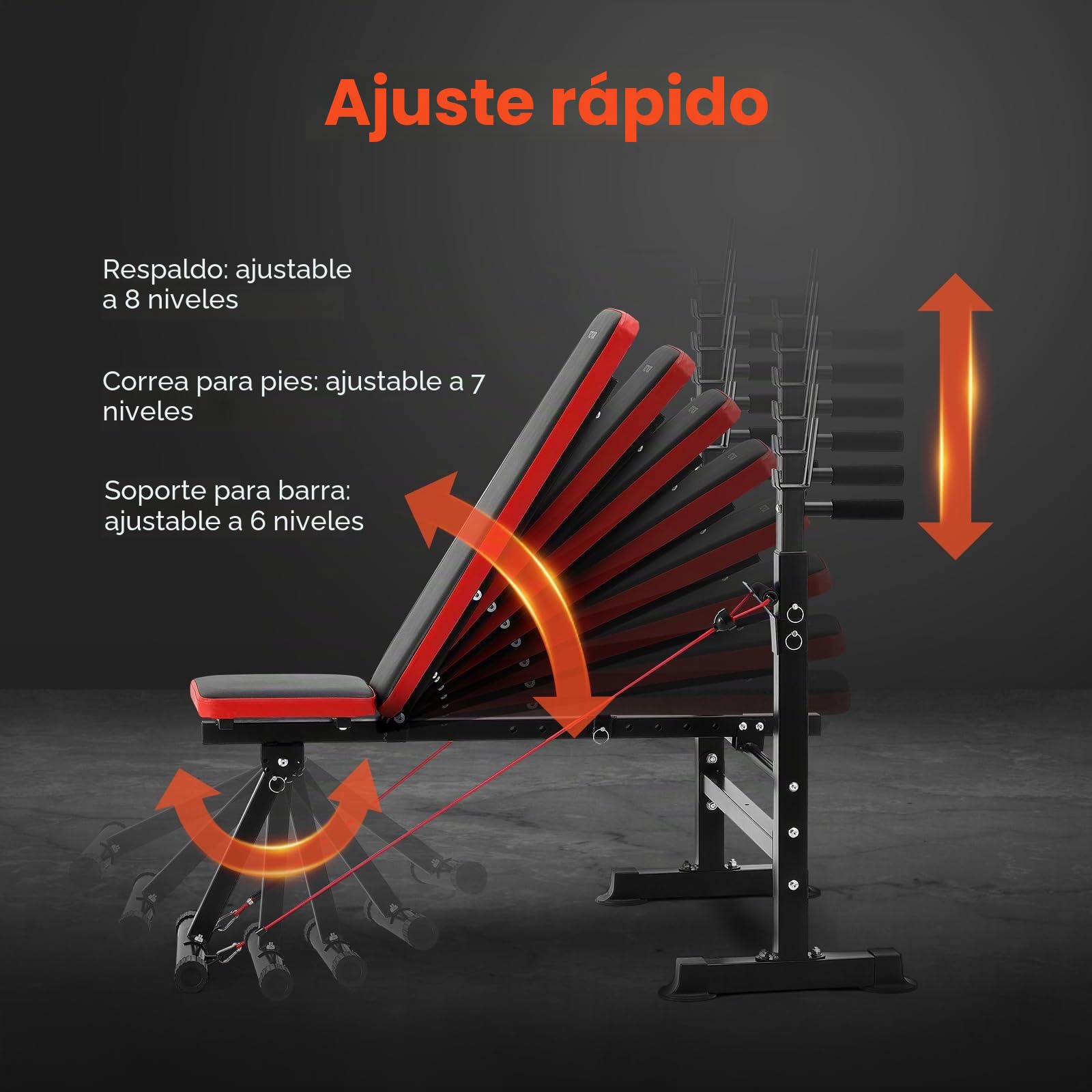 VEVOR Banco de Pesas 6 en 1 Banco de Ejercicios para Abdominales para Entrenamiento de Fuerza en el Gimnasio en Casa, 272 kg Banco Plano Inclinado y Declinado de Plegado Rápido, 1400 x 840 x 1170 mm