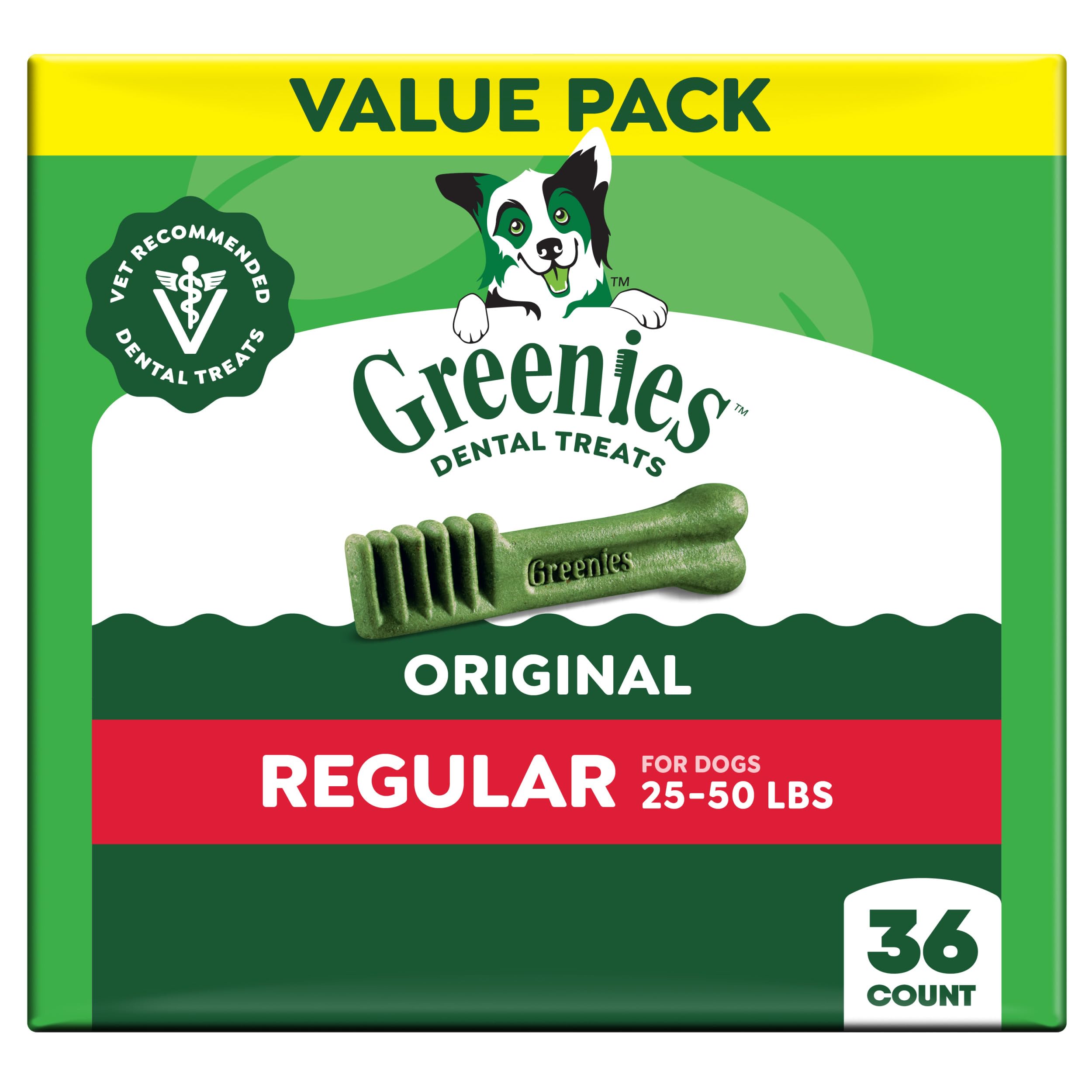 Greenies Original Regular Natural Dog Dental Care Chews Oral Health Dog Treats, 36 count (Pack of 1)