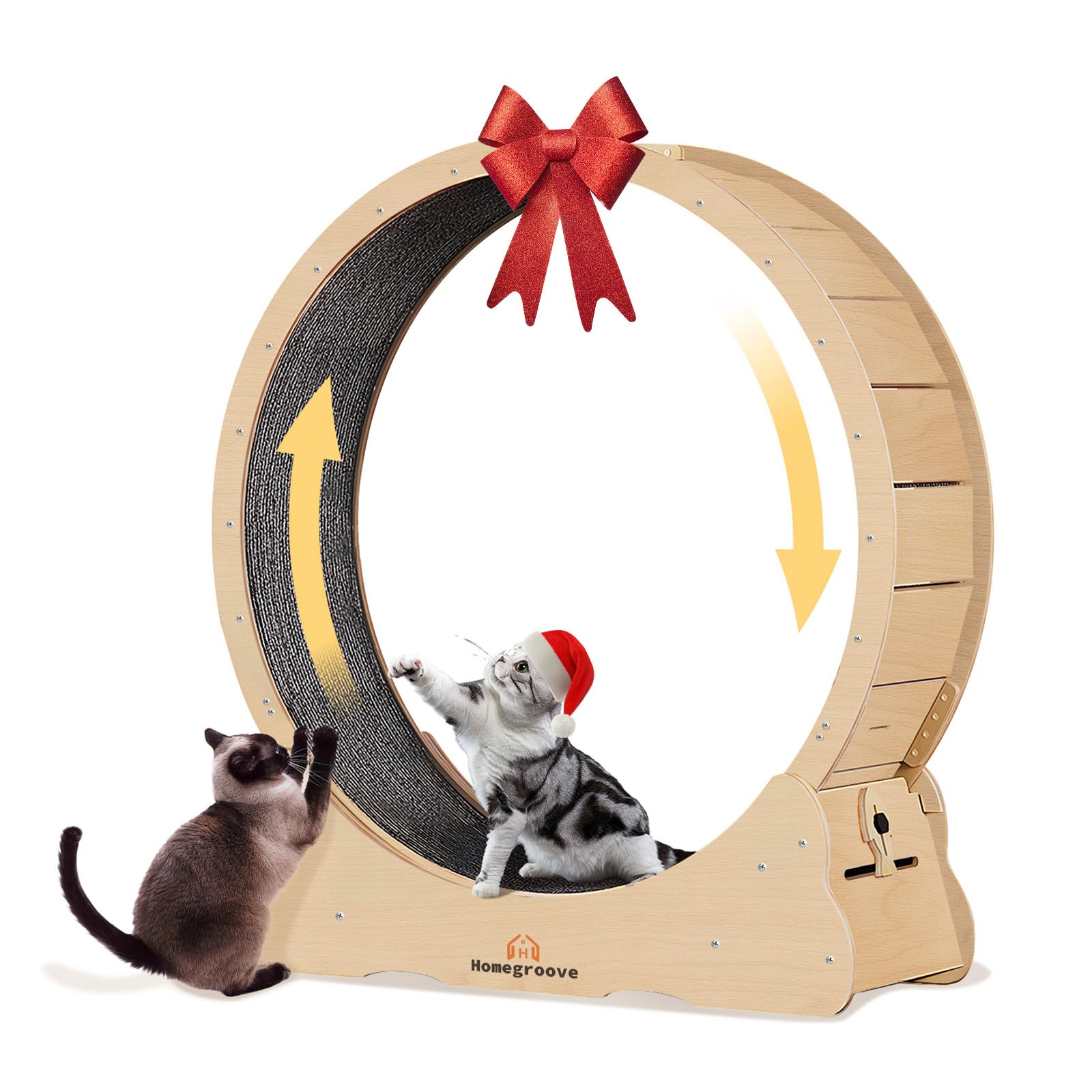 Homegroove Cat Exercise Wheel for Indoor Cats, 46" Large XL Cat Running Treadmill Wheel with Carpeted Runway for Kitty’s Longer Life, Natural Wood Color(XL)