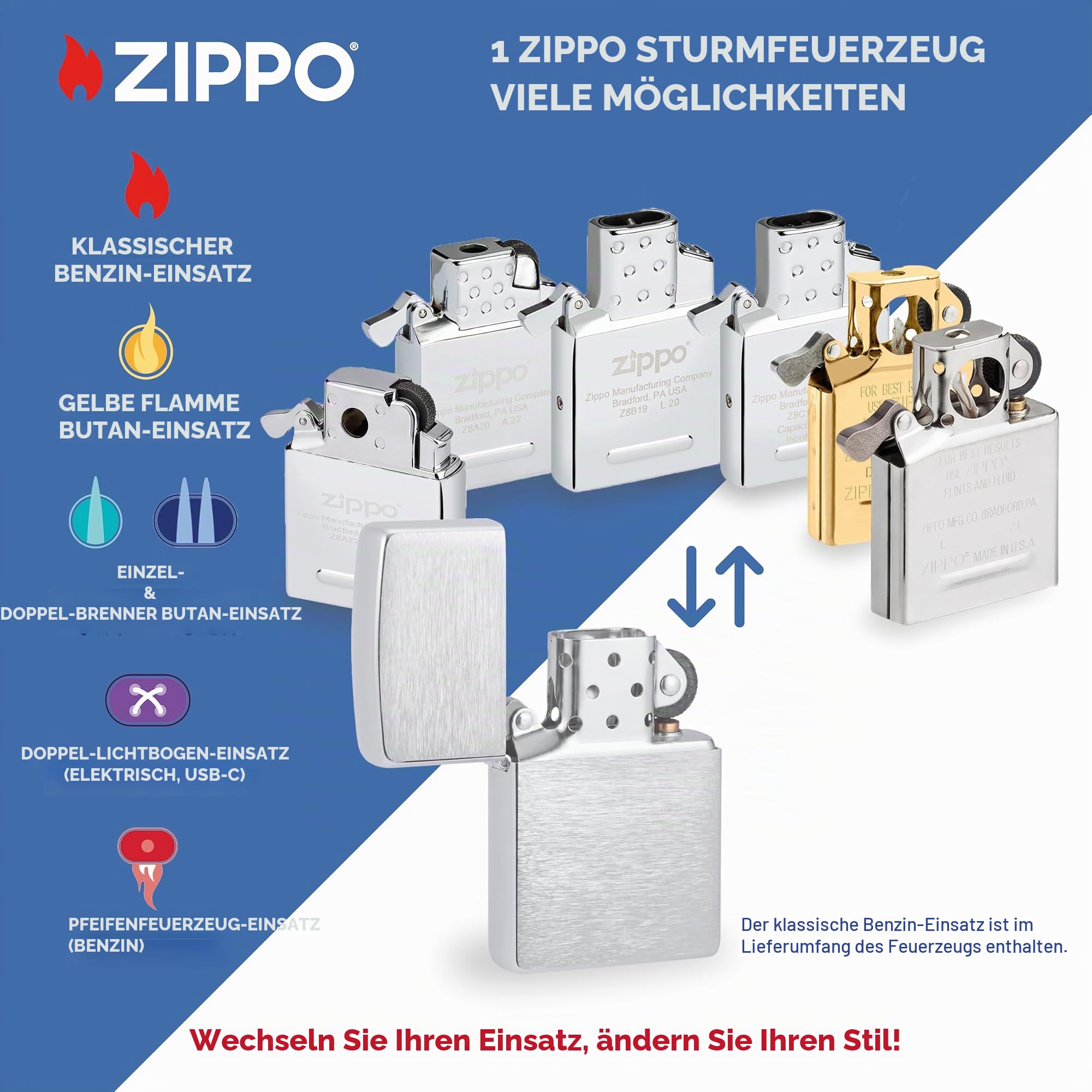 Zippo Sturmfeuerzeug - Modell Ace of Spade - High Polish Chrome Finish mit Color Image - Nachfüllbar - Wiederverwendbar - Windfestes Design - Made in USA