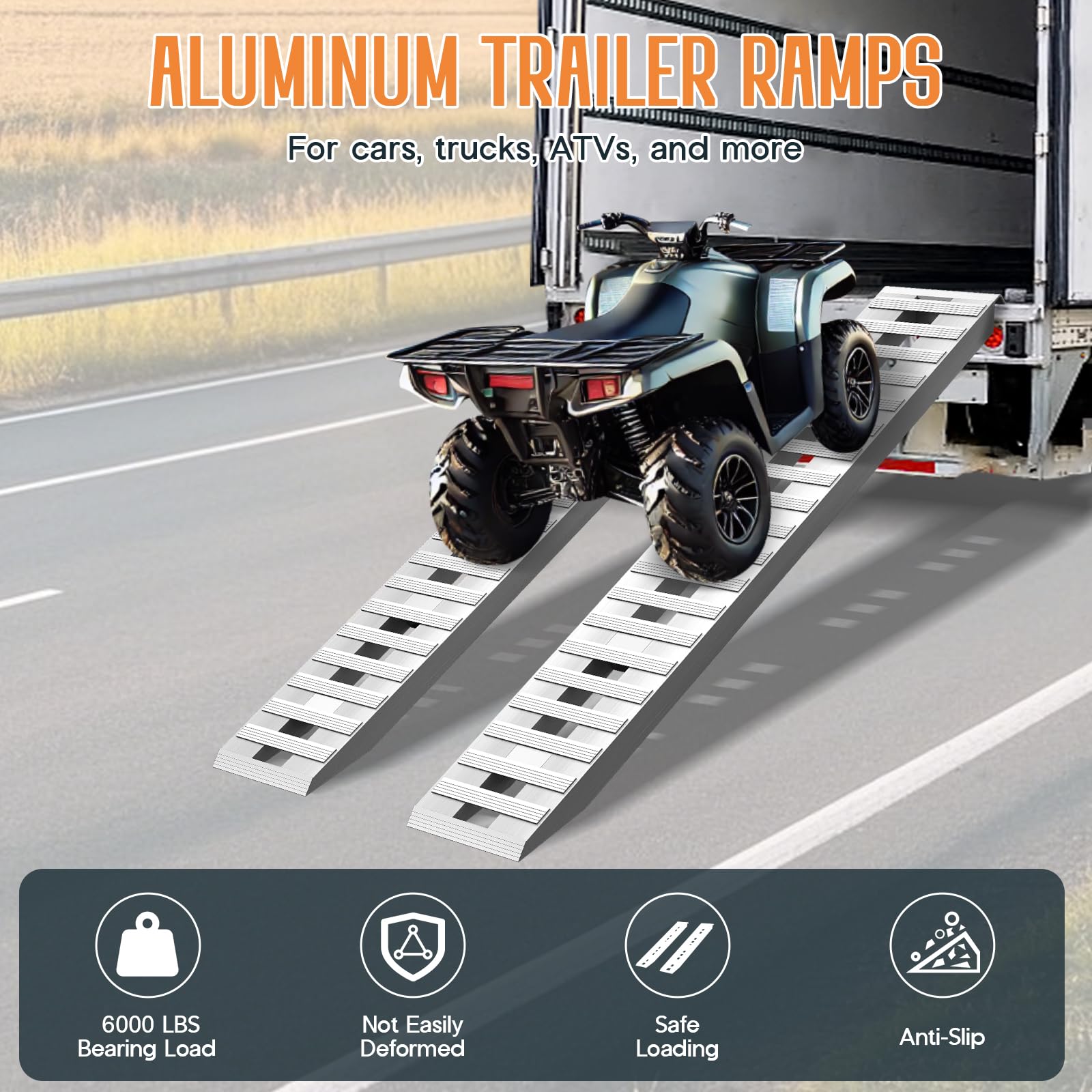 Jocisland 2 PCS Aluminum Trailer Ramp with Hook Ends, 6000 LBS Total Capacity, 83