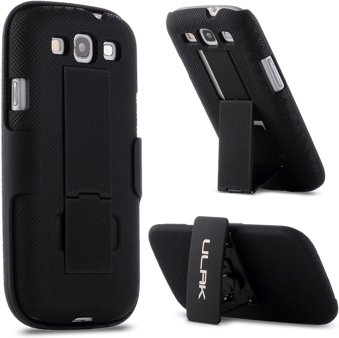 S3 Case, Galaxy S3 Case - ULAK Hybrid Full Protection High Impact Dual Layer Holster Case for Galaxy S3 Rugged Impact Case Cover with Kickstand and Locking Belt Swivel Clip for Samsung Galaxy S3 S III i9300 (Black)