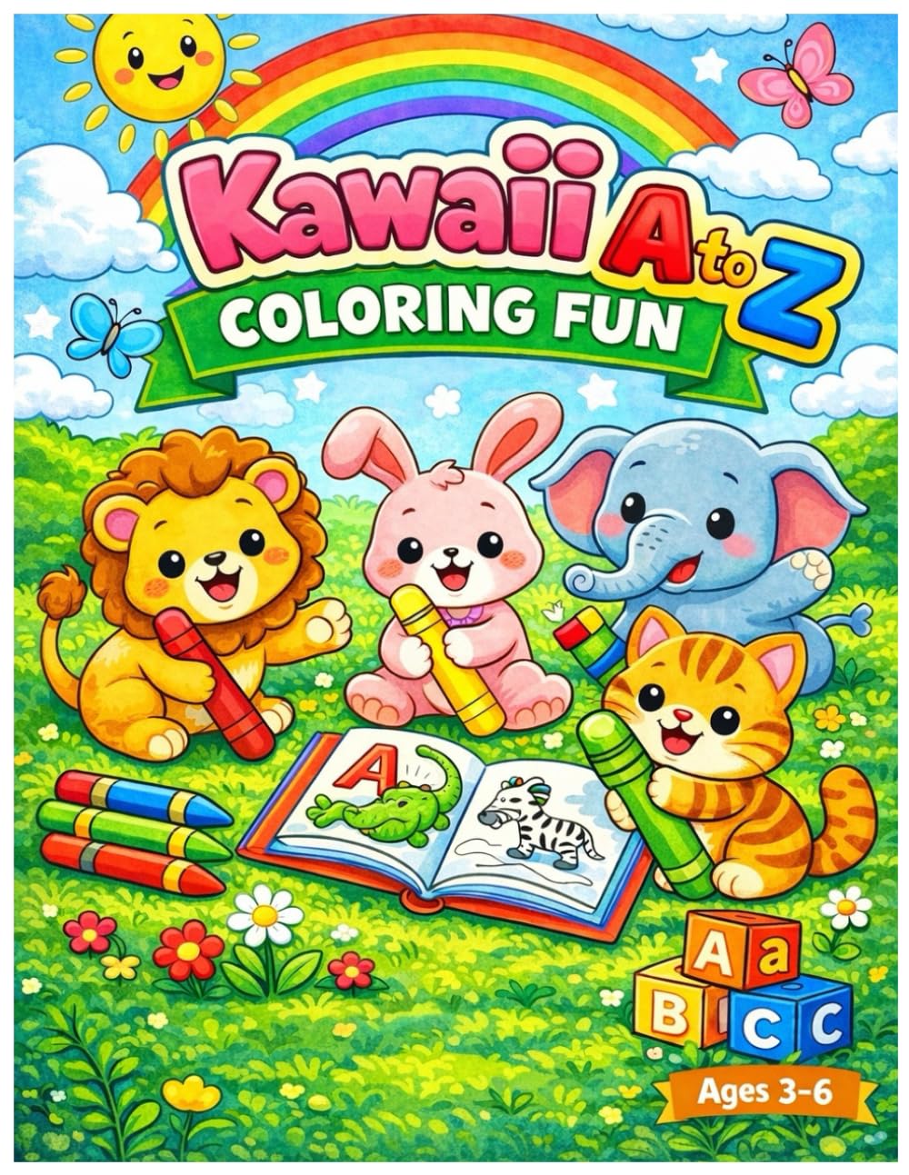 Kawaii A to Z Coloring Fun: Cute and Fun Animal Alphabet Coloring Book for Kids