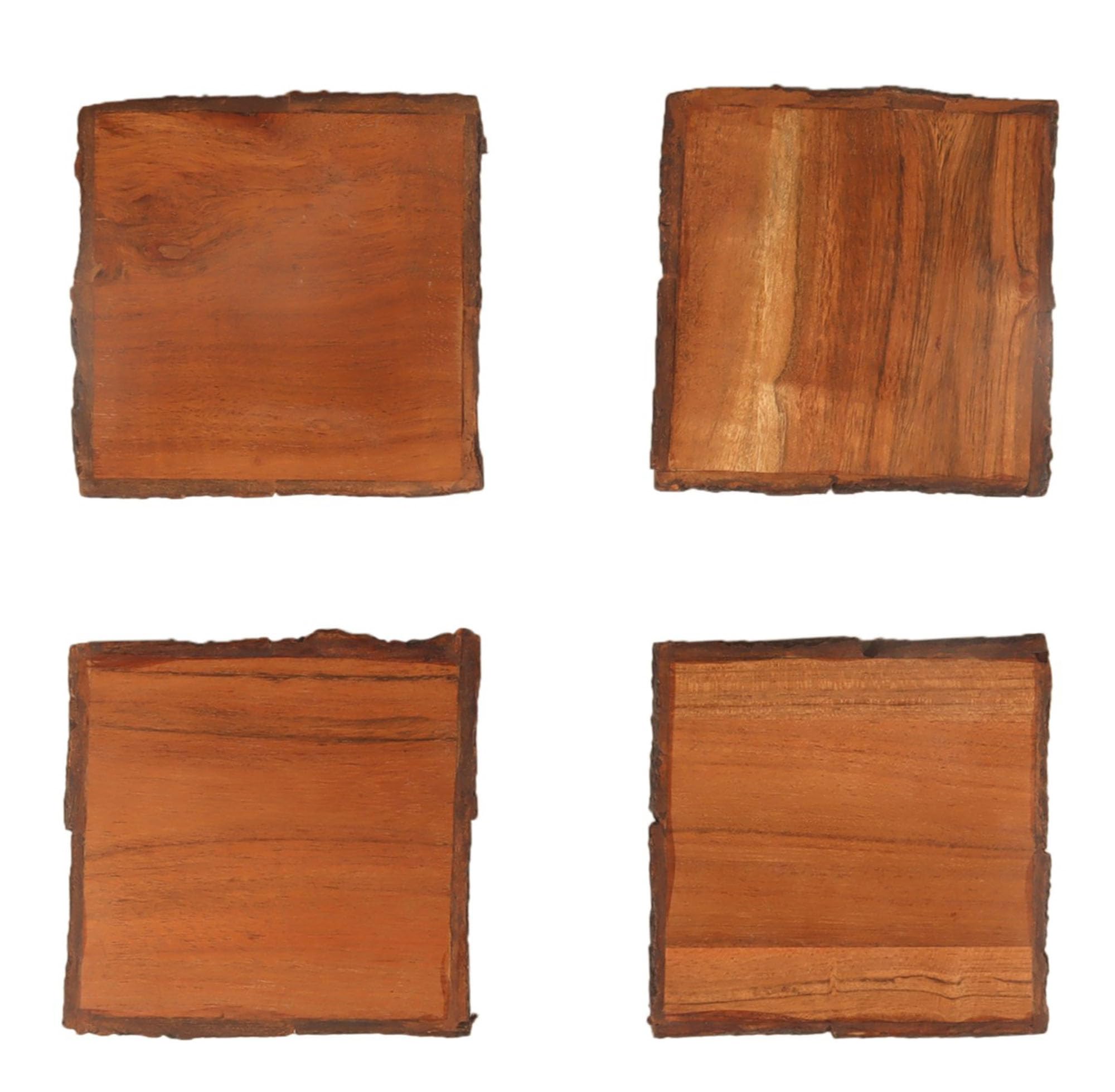 IHI EST. 1986 Bark Edge Coaster Set, 4 Piece Square Rustic Drink Coasters, 4 Inch Natural Wood Coasters with Live Edge Design for Coffee Tables, Dining Rooms & Farmhouse Decor