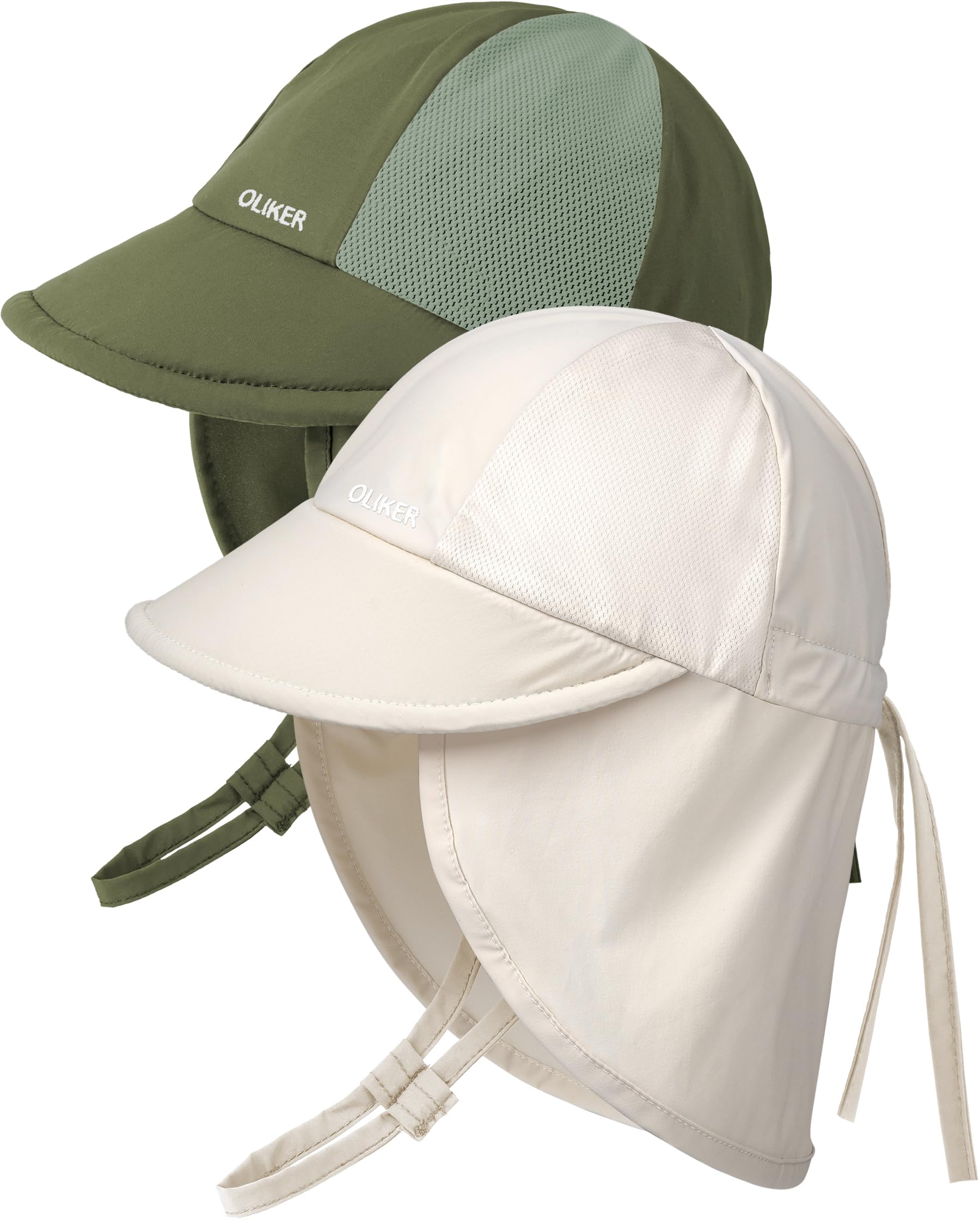 OLIKER 2 Pack Baby Sun Hat with Breathable Mesh,UPF50+ Quick Drying Unisex Baby Toddler Sun Hat for Summer Outdoor Beach