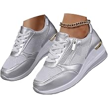 Womens Wedge Trainers, Ladies Platform Shoes Lace Up Comfy Classic Pumps Sneakers Shoes Fashion Heel Wedge Casual Zip Trainers