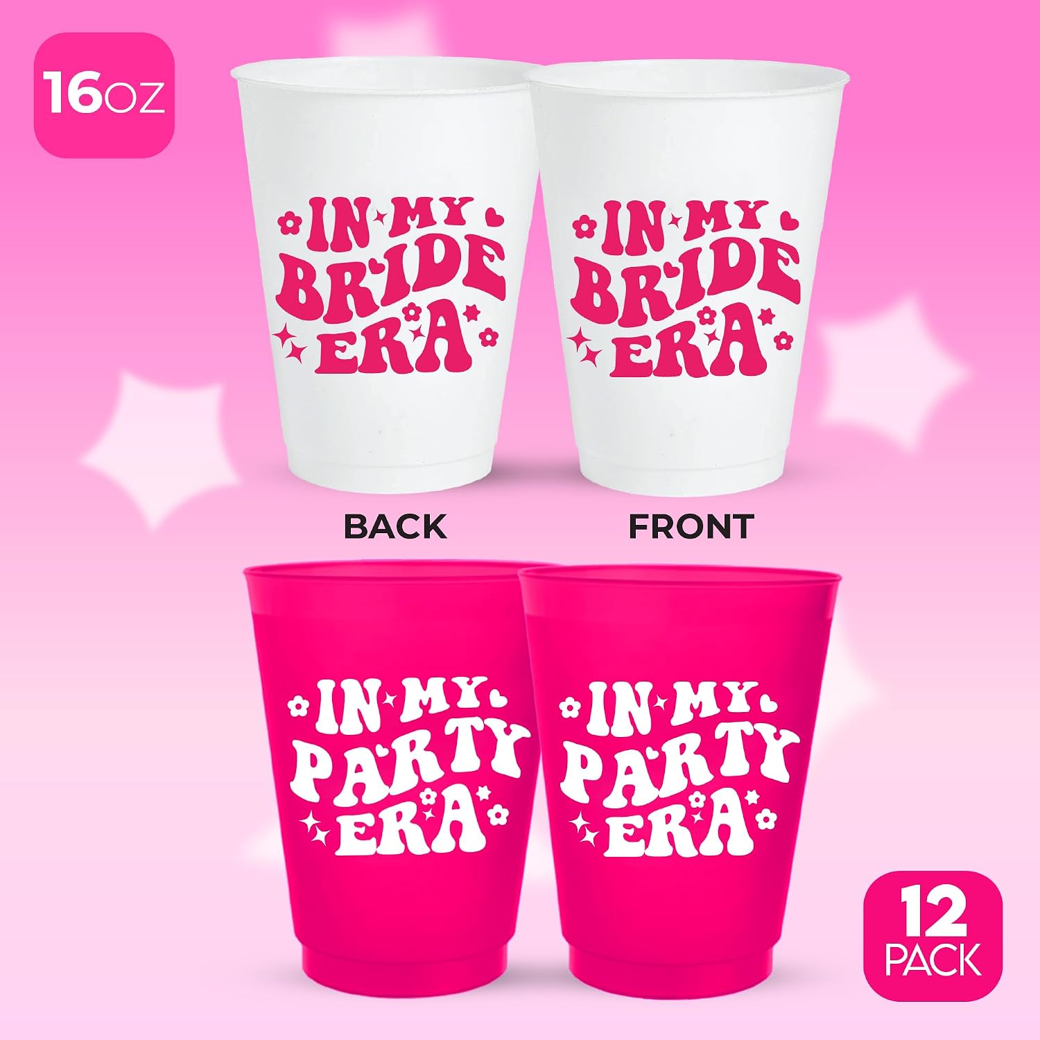 Bachelorette Cups Set of 12, 16 Oz Each, 1 In My Bride Era and 11 In My Party Era Bachelorette Party Cups, Themed Decorations for Bride
