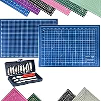 Kit Base de Corte A3 45x30cm Patchwork Artesanato Scrapbook Dupla Face Multiuso AutoCura Jogo Estilete de Precisão Profissional 13 Peças (Azul)